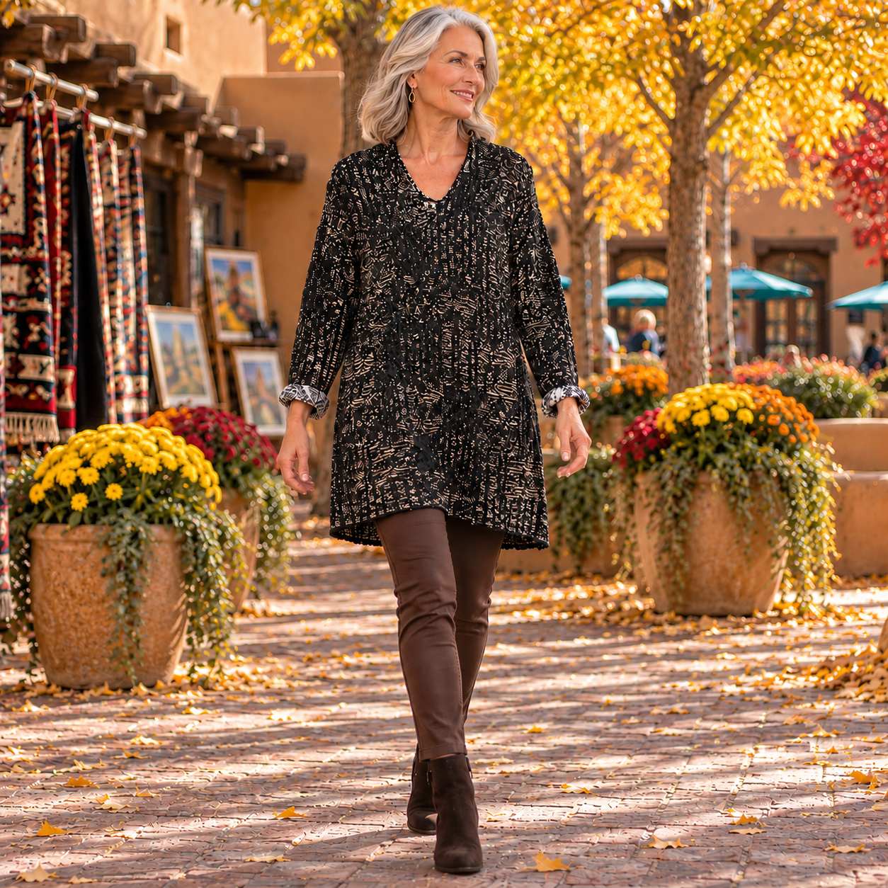 Pier Antonio Gaspari Tunic Sweater, V-Neck, Painted, Brown/Black S, M/L & XL
