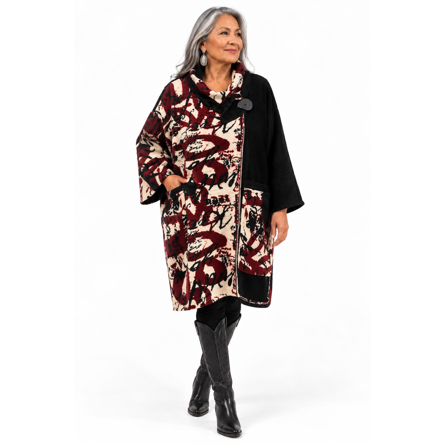 Mara Gibbucci Coat, Black/White/Maroon S/M & XL/XXL