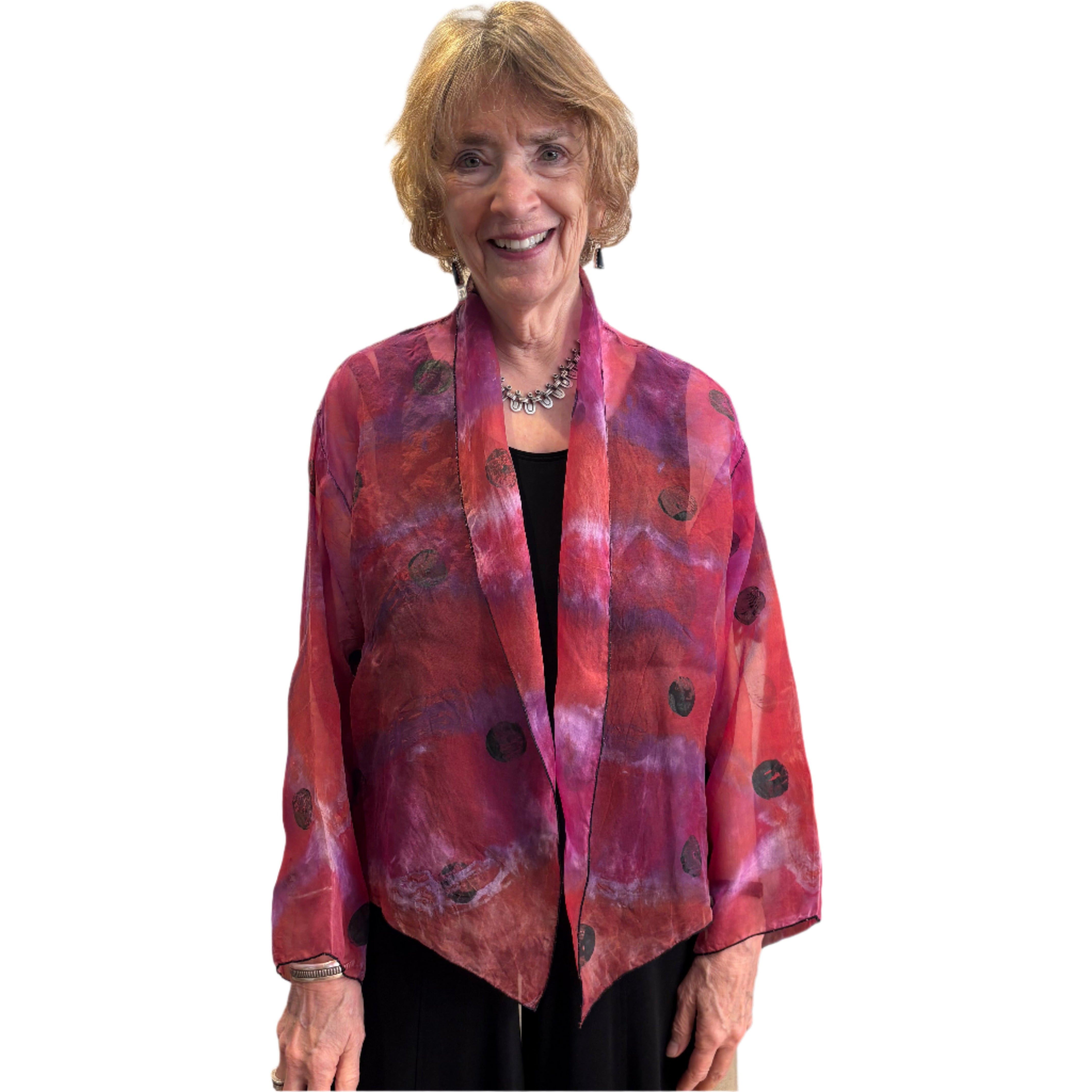 Diane Katz Designs Jacket, Organza, Magenta/Orange/Black Polka Dot, S/M