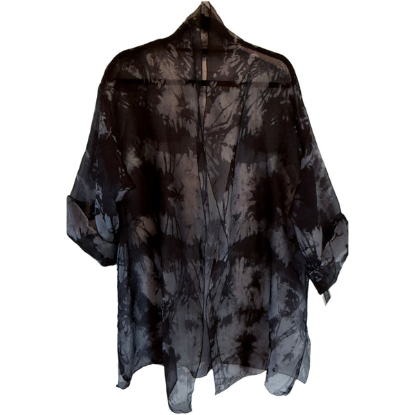 Diane Katz Designs Jacket, Long, Organza, Black/Iridescent Pewter, L/XL