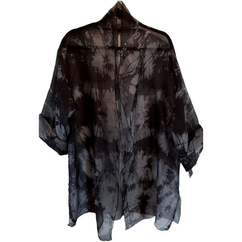 Diane Katz Designs Jacket, Long, Organza, Black/Iridescent Pewter, L/XL