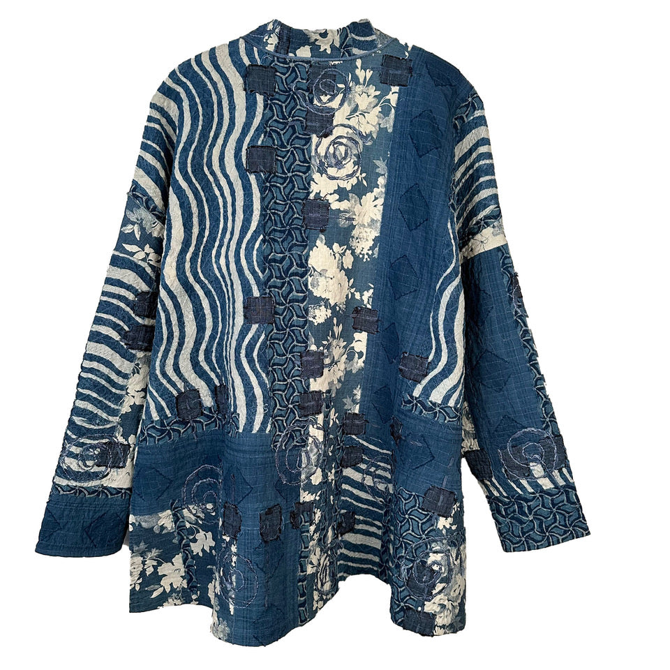 Diane Prekup Jacket, Saturday, Indigo/White Floral & Stripes, L