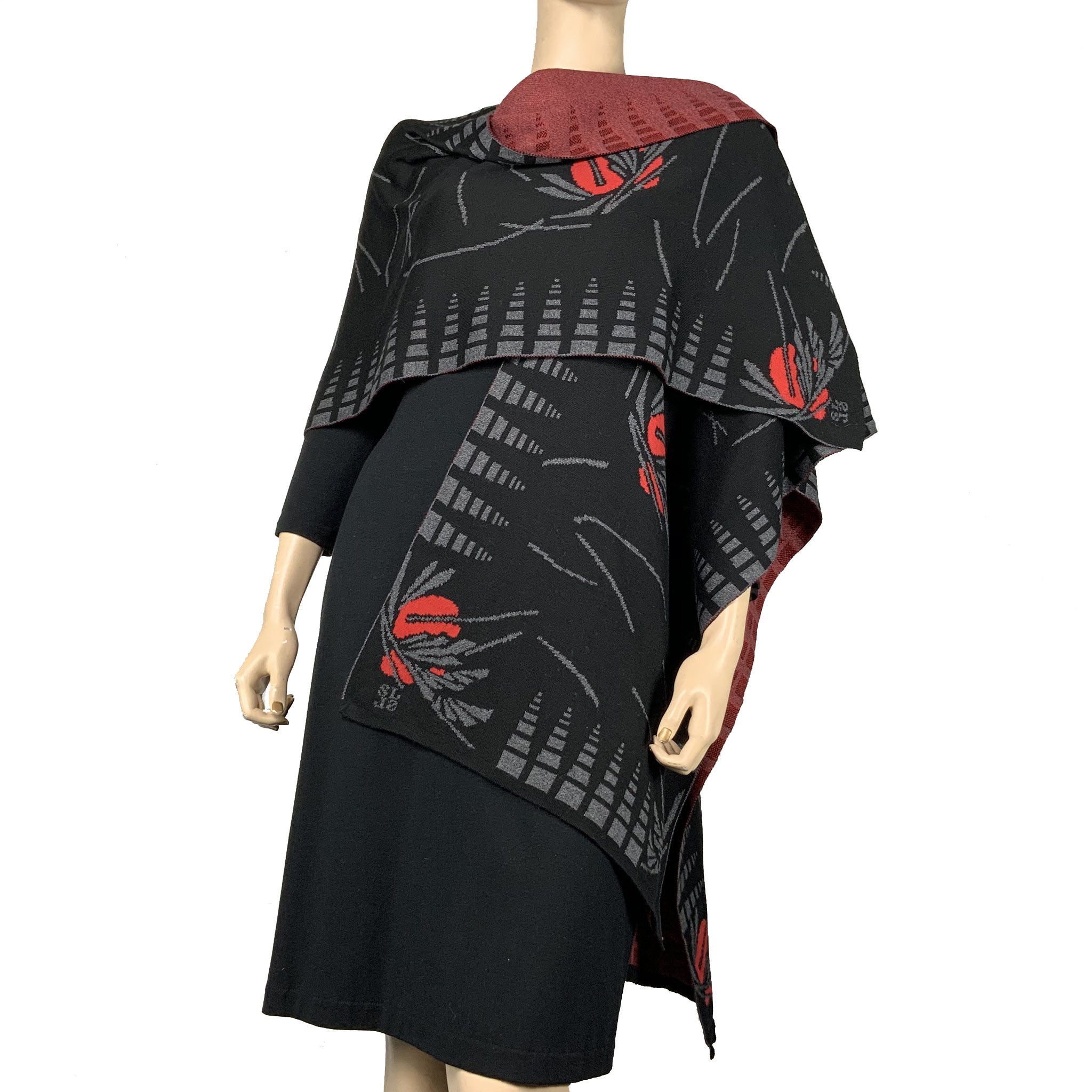 Sharon London Cape, Blossom, Reversible, Black/Charcoal/Red