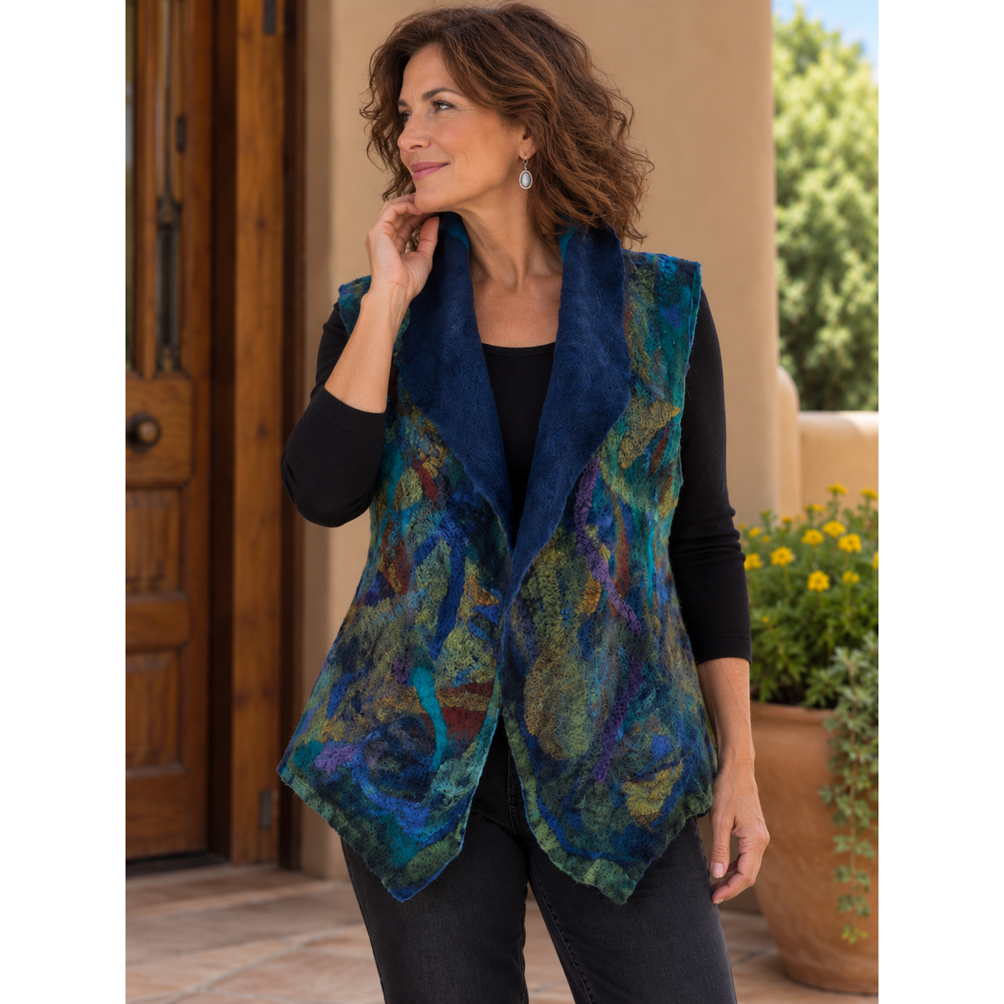 Lyndy Runyon Vest, Felted, Royal Blue, Teal & Emerald Green S
