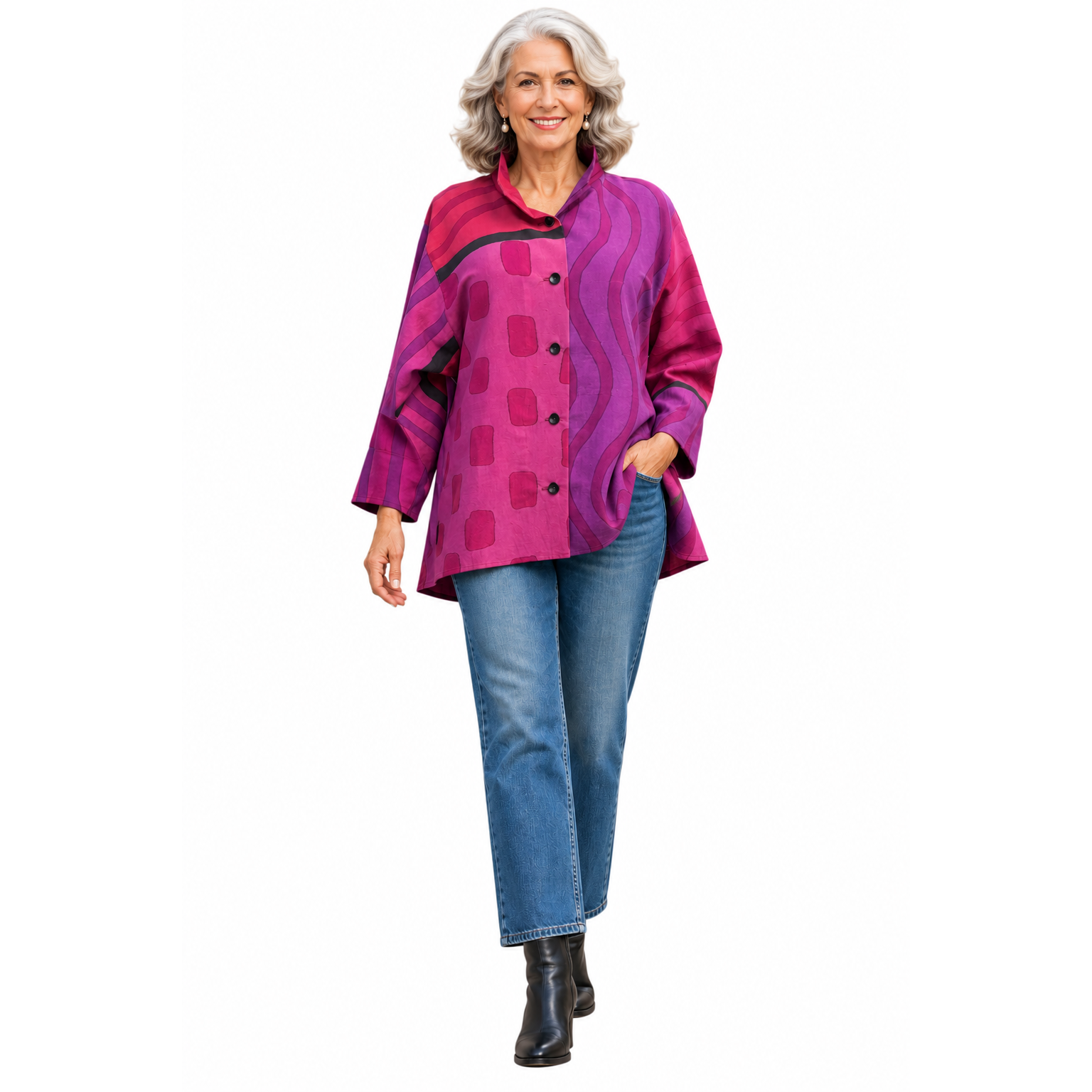 Kay Chapman Shirt, Issey, Patchwork, Pink/Violet L