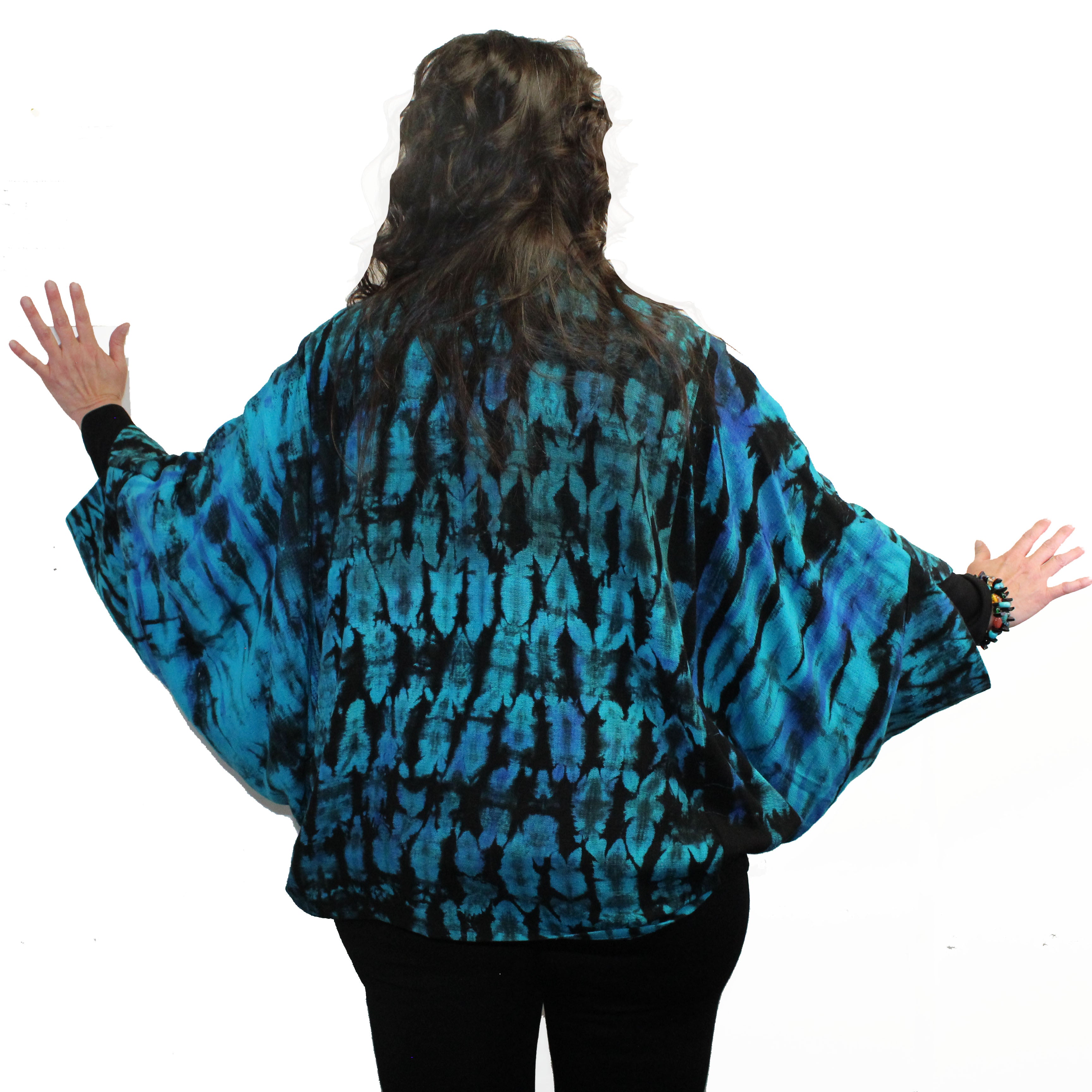 Gloria Lewis Jacket, Batwing Sleeve, Turquoise/Royal Blue/Black, OS