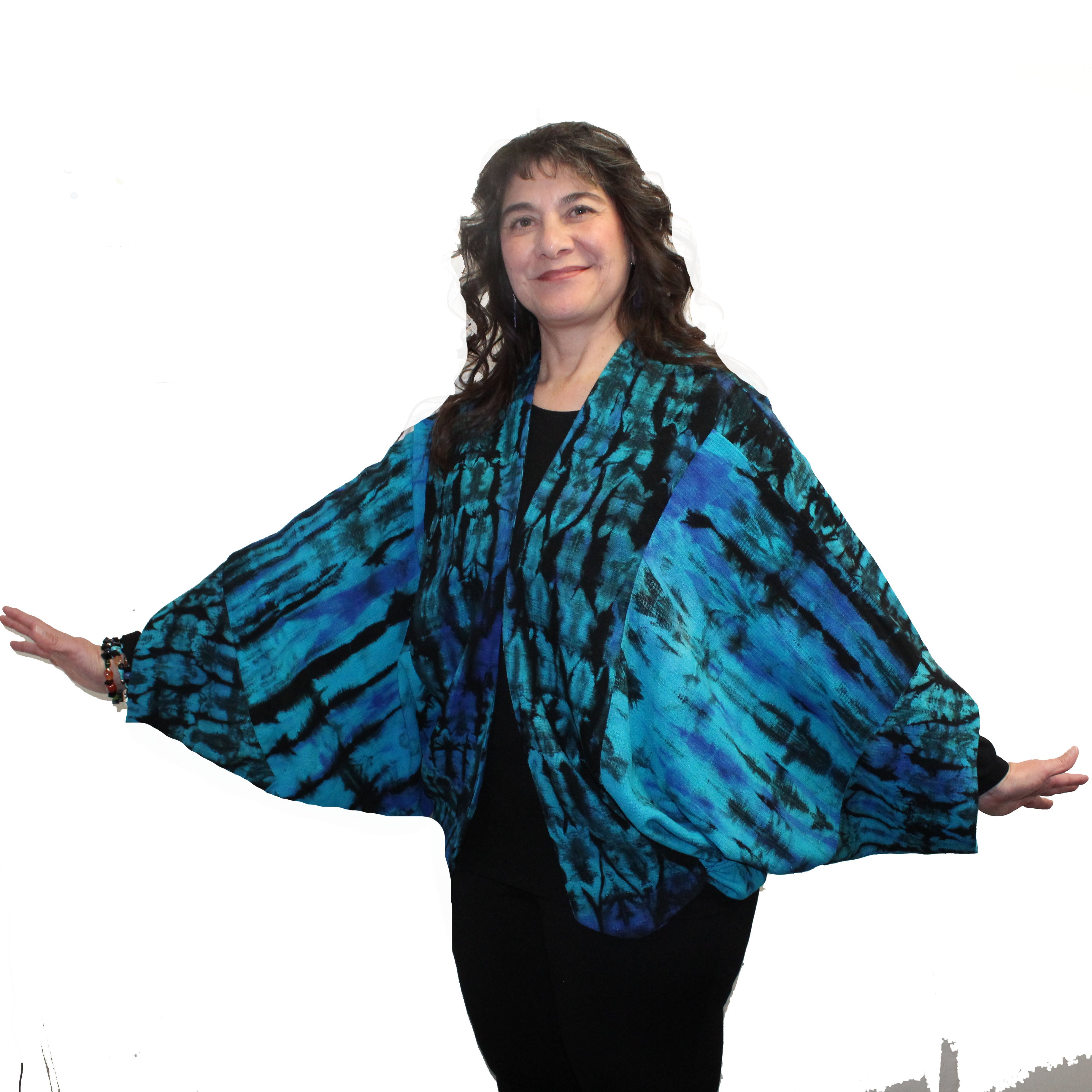 Gloria Lewis Jacket, Batwing Sleeve, Turquoise/Royal Blue/Black, OS