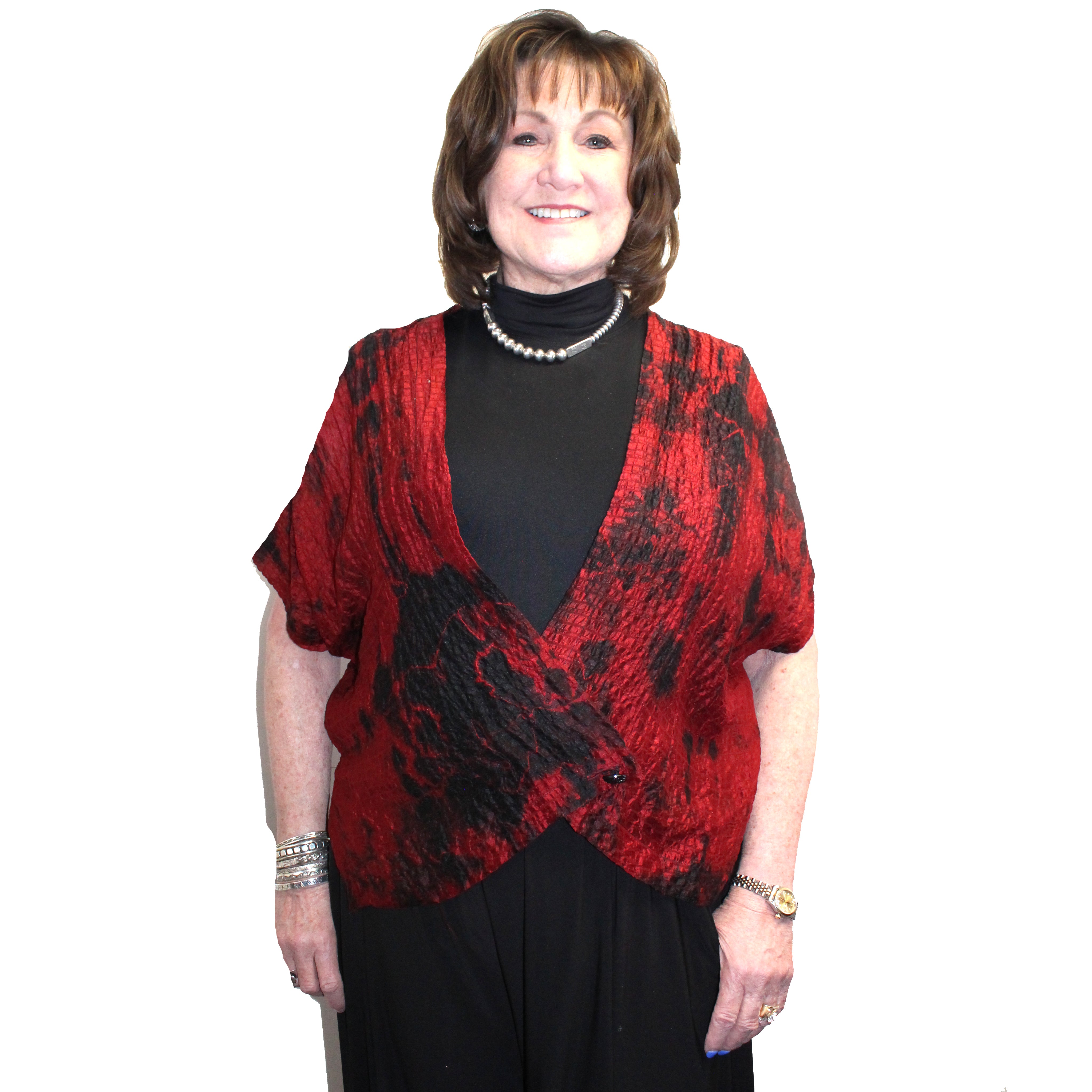 Gloria Lewis Vest, Chiffon, Red/Black, OS