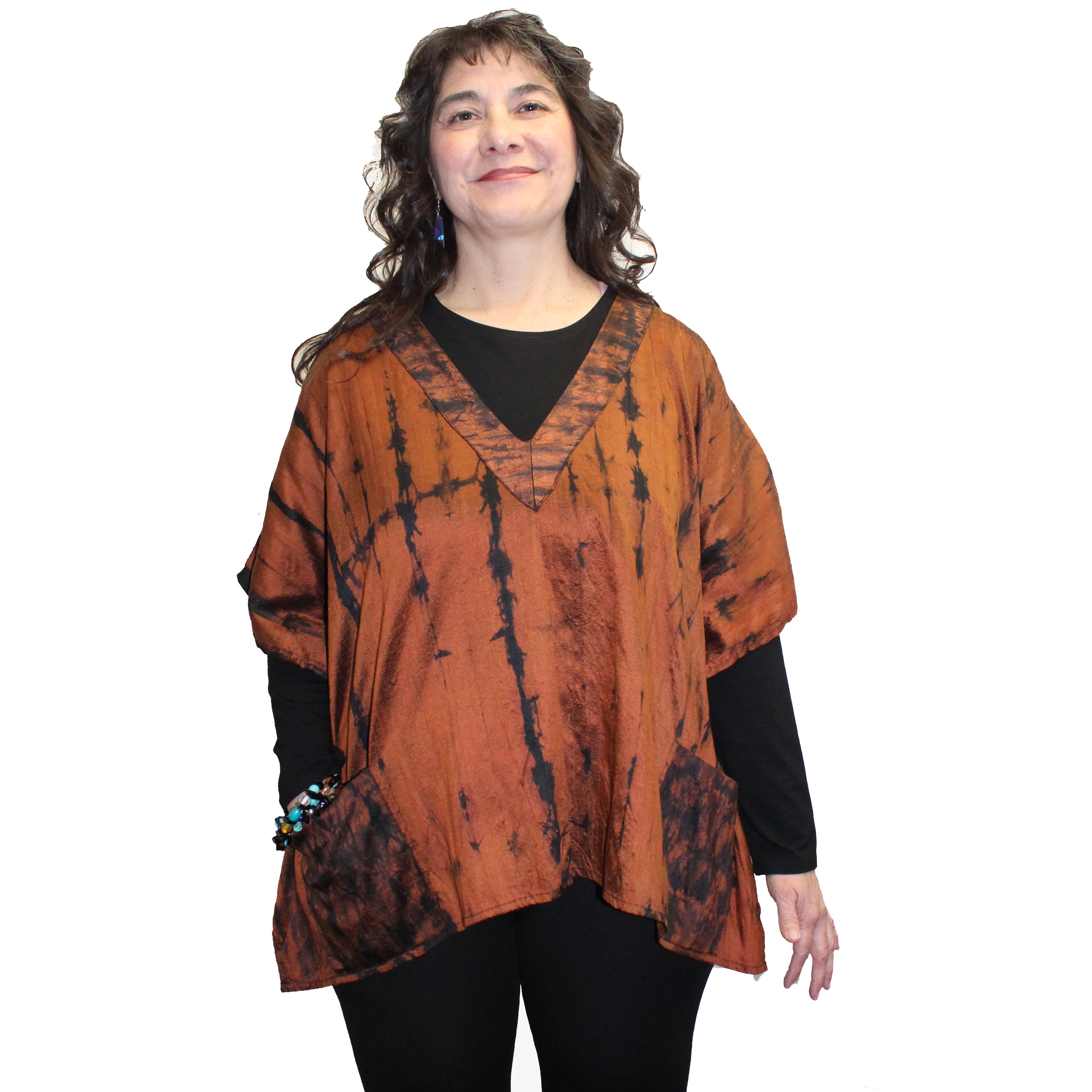 Gloria Lewis Top, V Neck, Brown/Black, OS