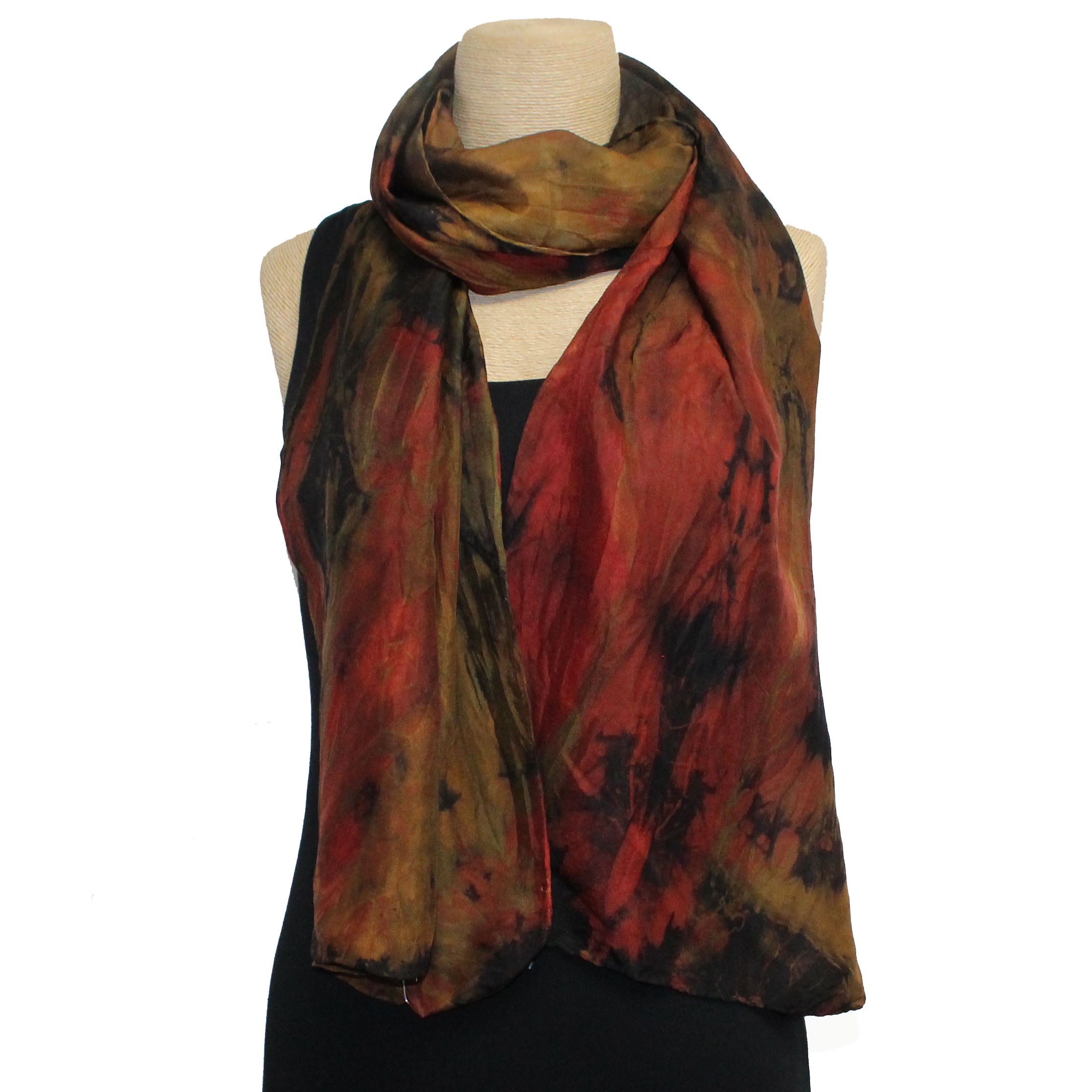 Gloria Lewis Scarf, Rust, Leaf & Black