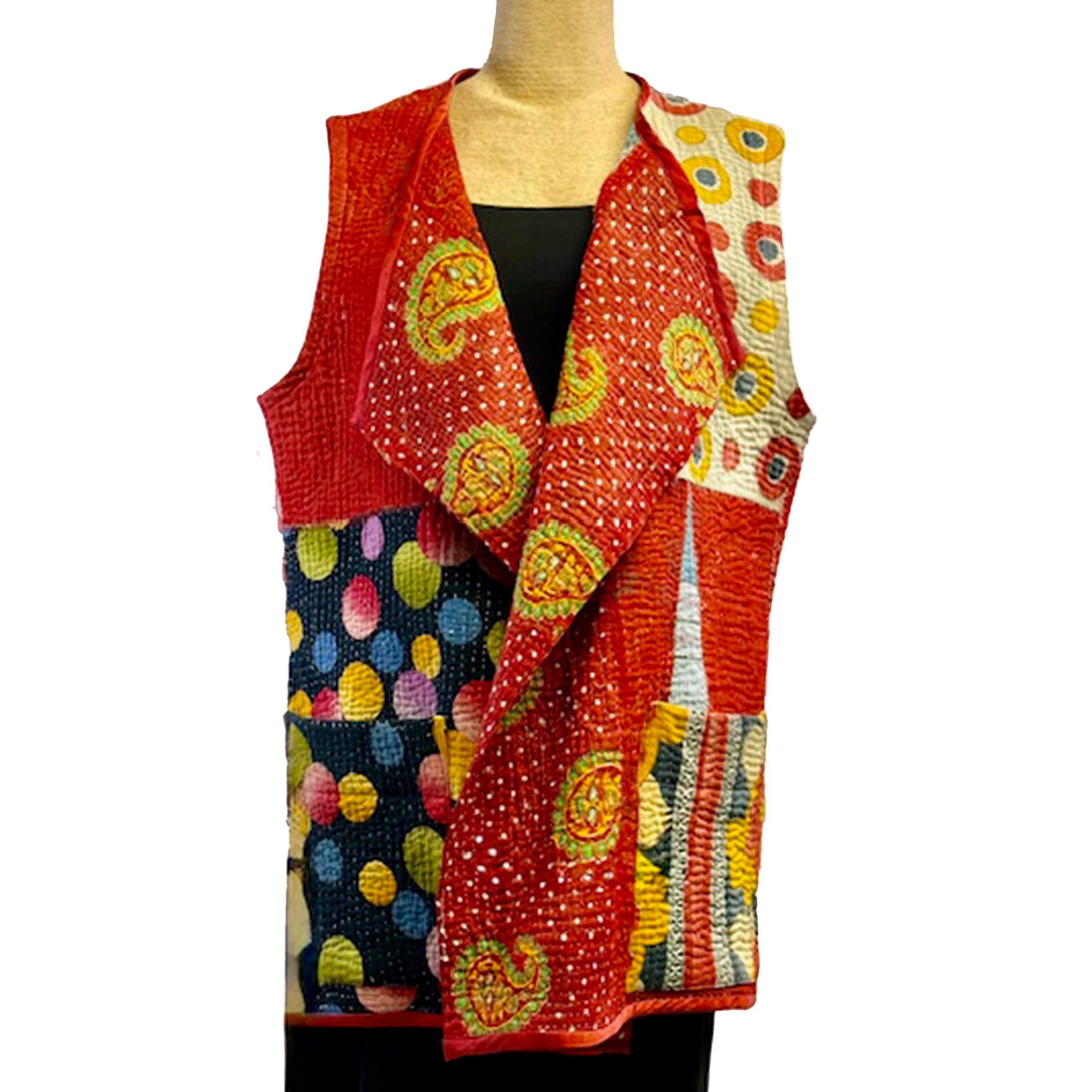 Holly Badgley Vest, Gilles, Kantha, Scarlet/Multi-Color L