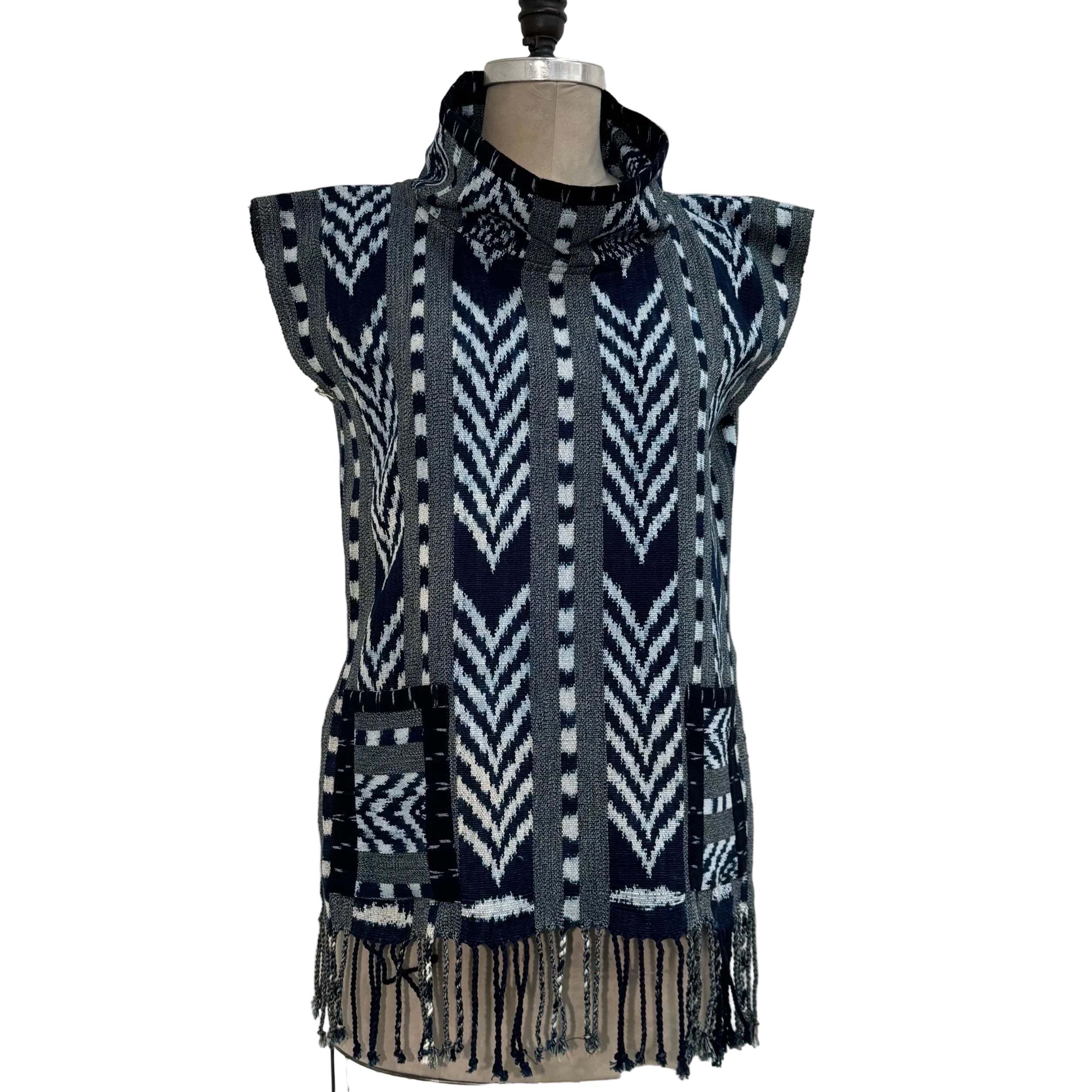Holly Badgley Cowl Tunic, Ikat, Blue, S/M