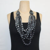 Sudarshan Necklace, 6 Strand, Hand-Blocked Patterns, Black