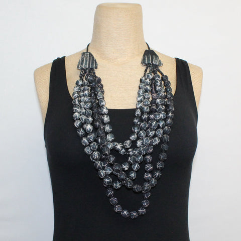 Sudarshan Necklace, 6 Strand, Hand-Blocked Patterns, Black