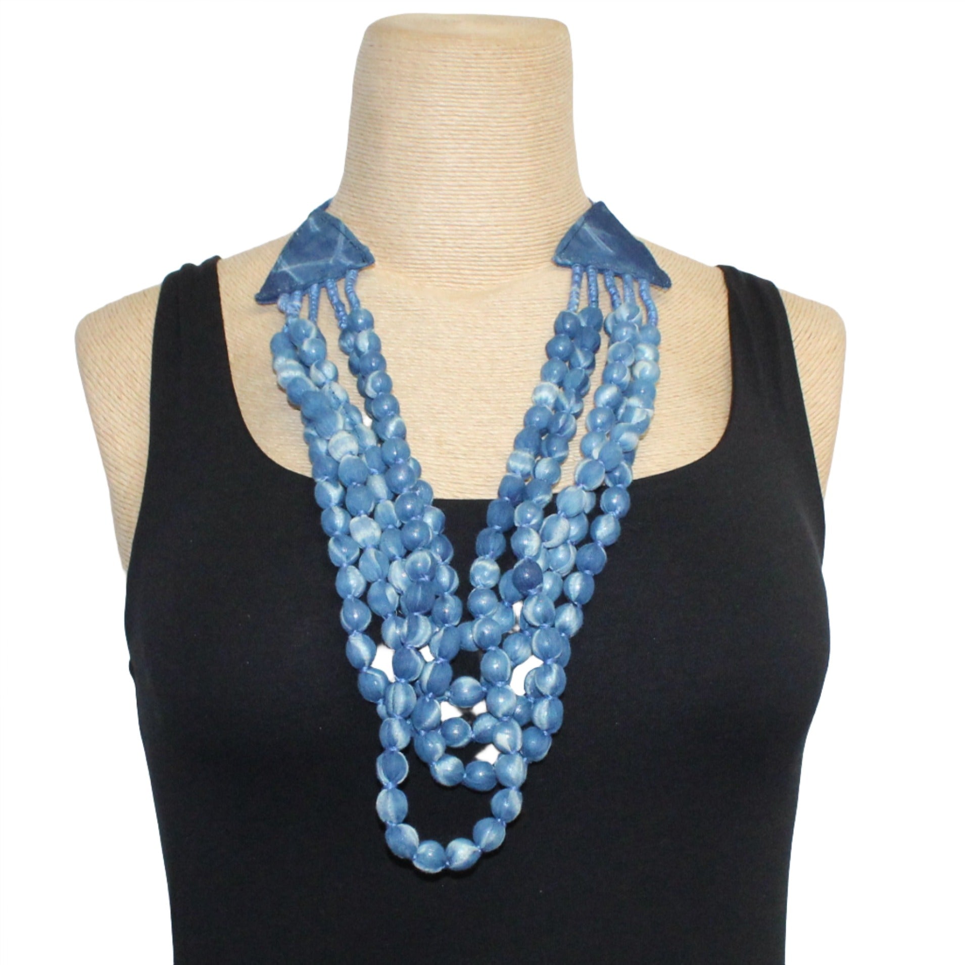 Sudarshan Necklace, 5 Strand, Hand-Blocked Patterns, Blue