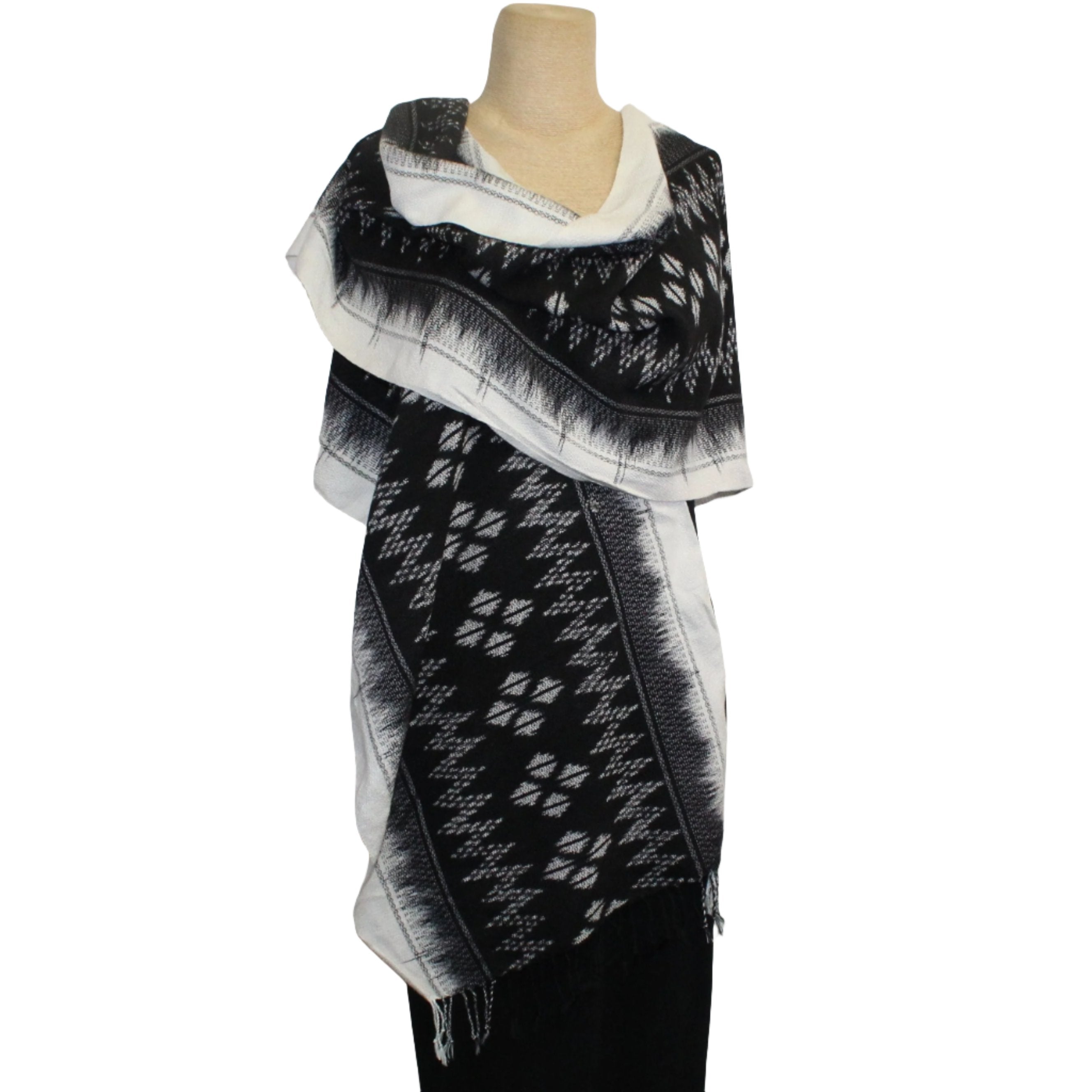 Ock Pop Tok Shawl, Ikat, Black & White