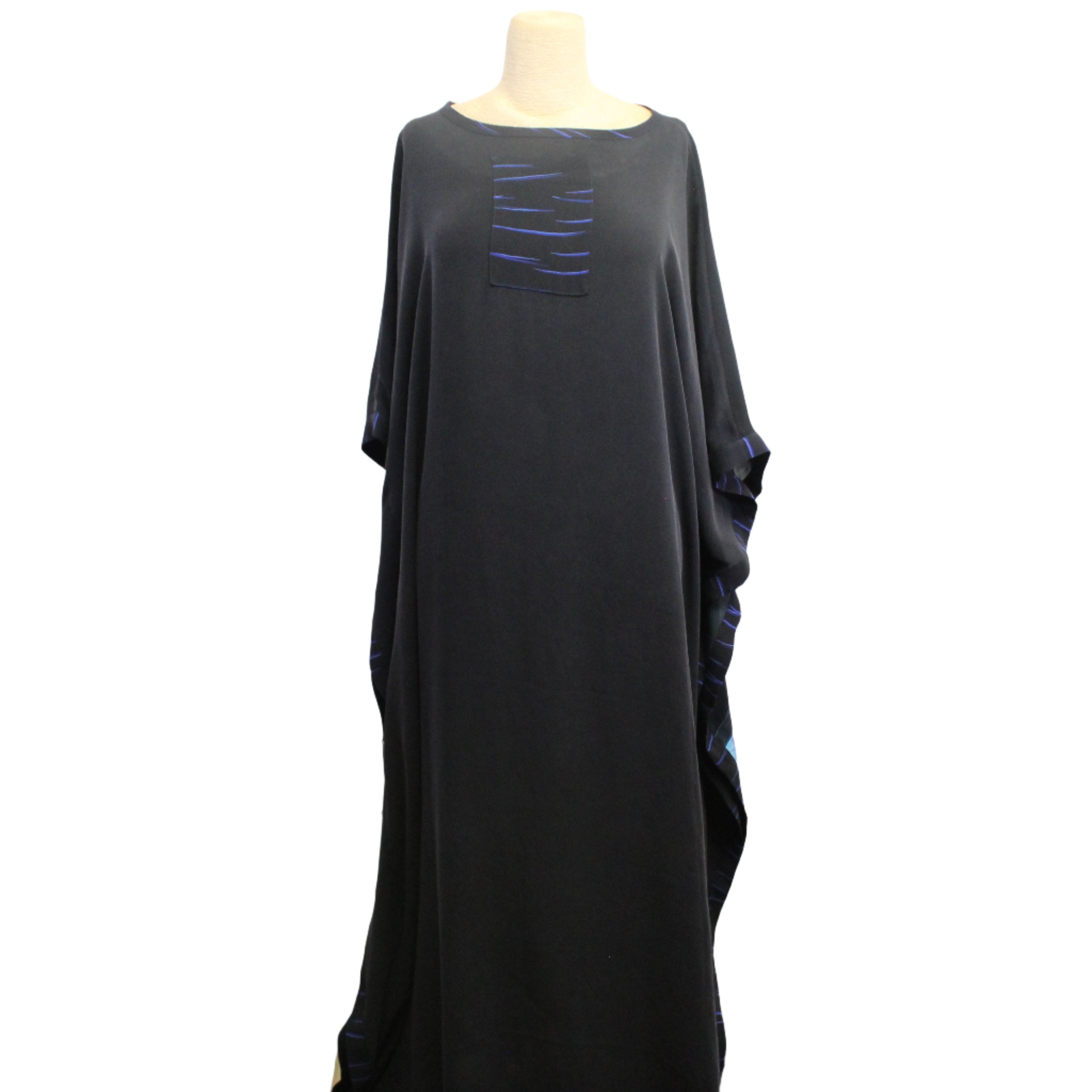 Catherine Bacon Caftan, Feathers at Sunset, Blues/Burgundy/Brown OS Fits M-XL