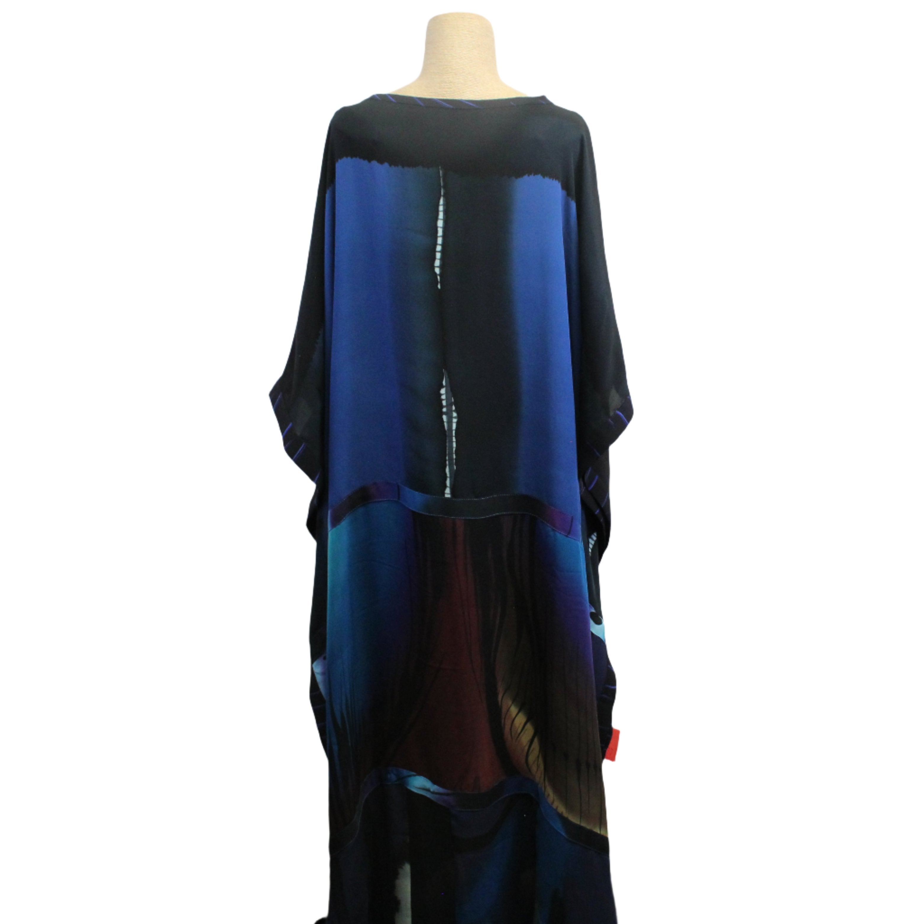 Catherine Bacon Caftan, Feathers at Sunset, Blues/Burgundy/Brown OS Fits M-XL