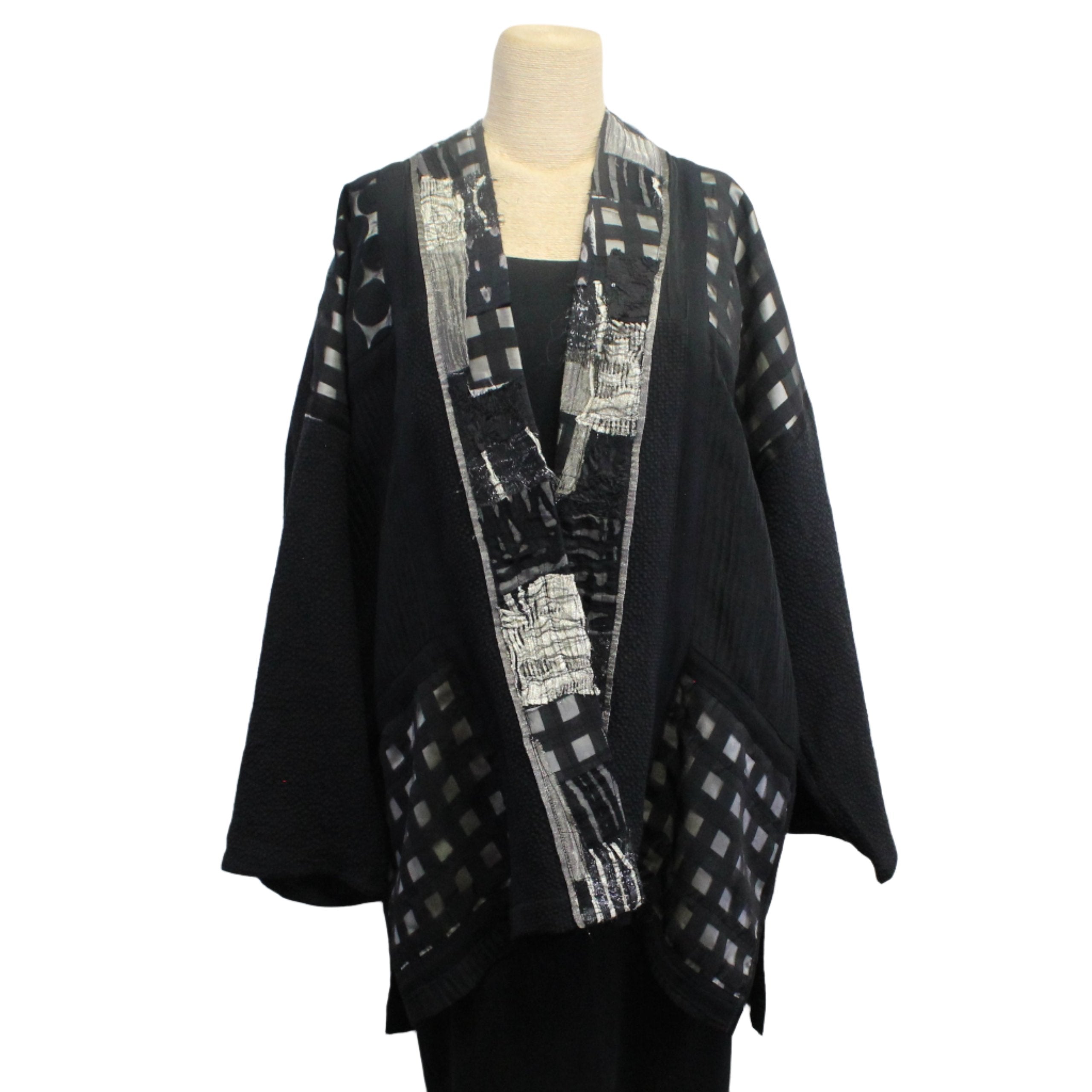 Catherine Bacon Kimono, Cathedral Windows, Black/Silver Mosaic, L/XL