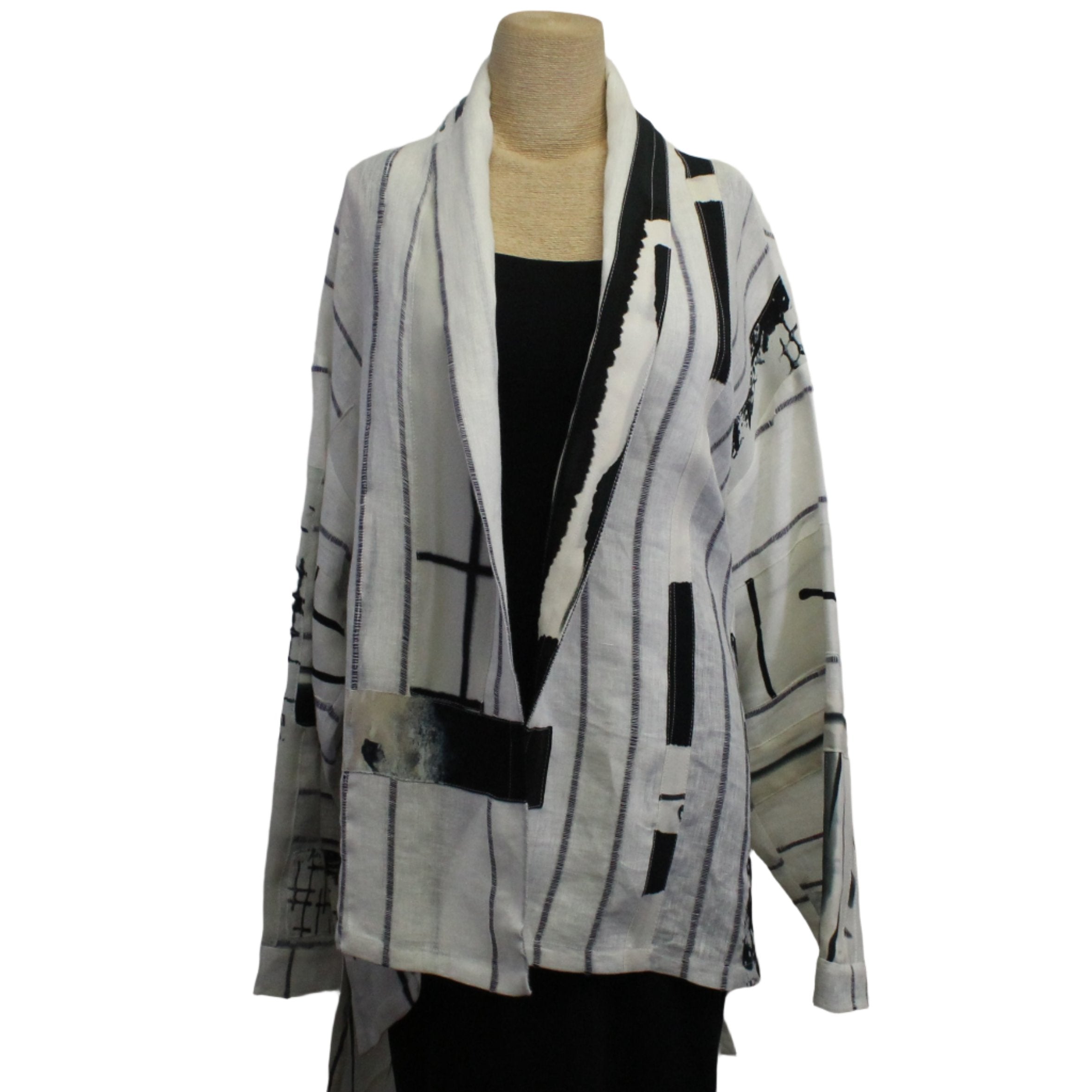 Catherine Bacon Coat, Mosaic Kyoko, White/Black, XL