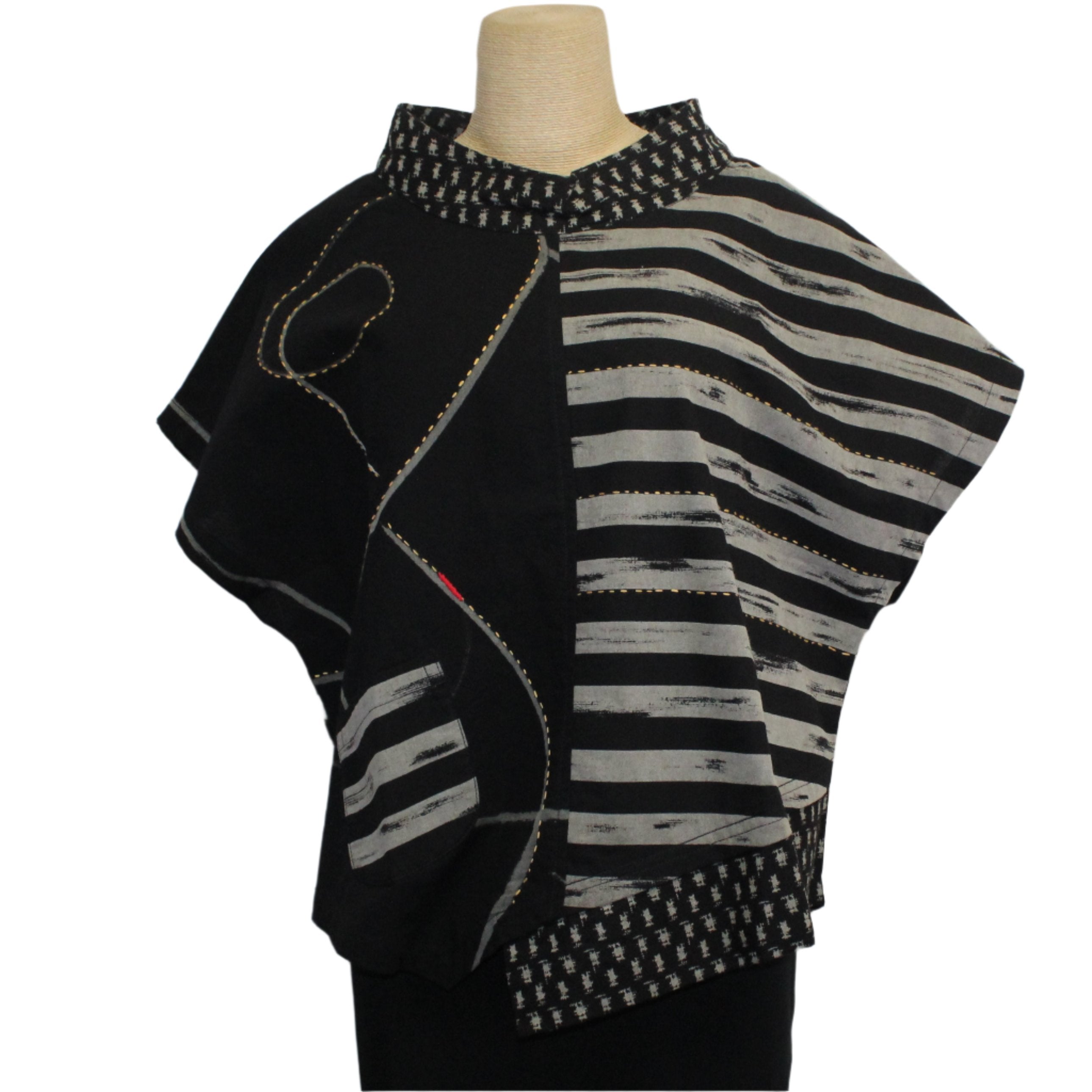 Yaza Top, Stand-Up Collar, Black/Grey M/L