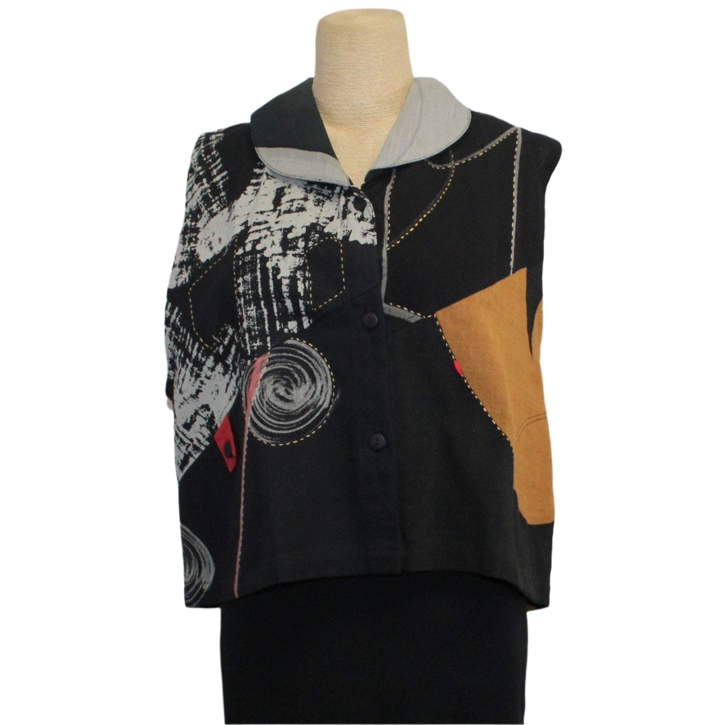 Yaza Vest, Bolero, Collaged Art, Black/Grey M/L