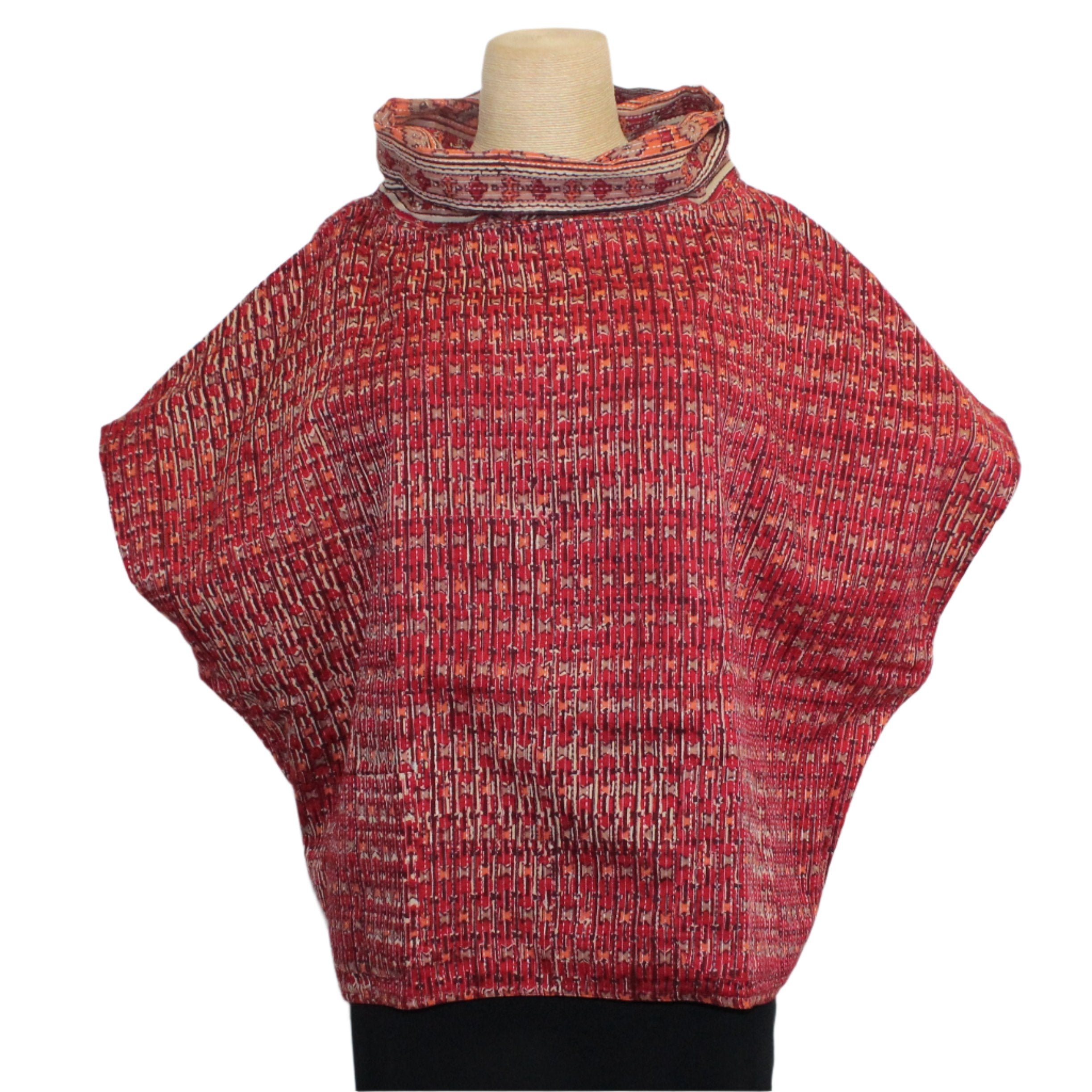 Yaza Topper, Reversible, Wood Block, Red, Oatmeal & Orange M/L & L/XL
