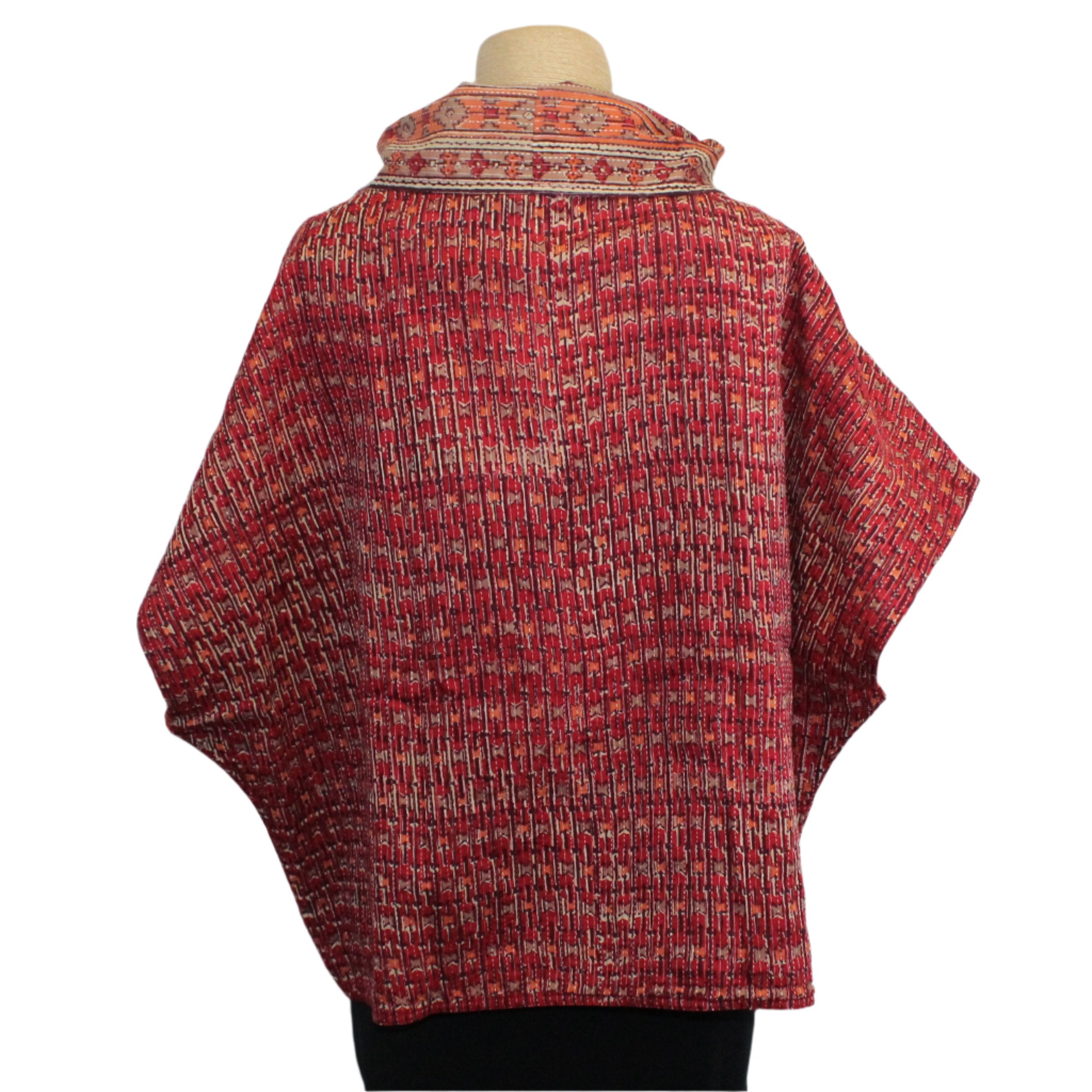 Yaza Topper, Reversible, Wood Block, Red, Oatmeal & Orange M/L & L/XL