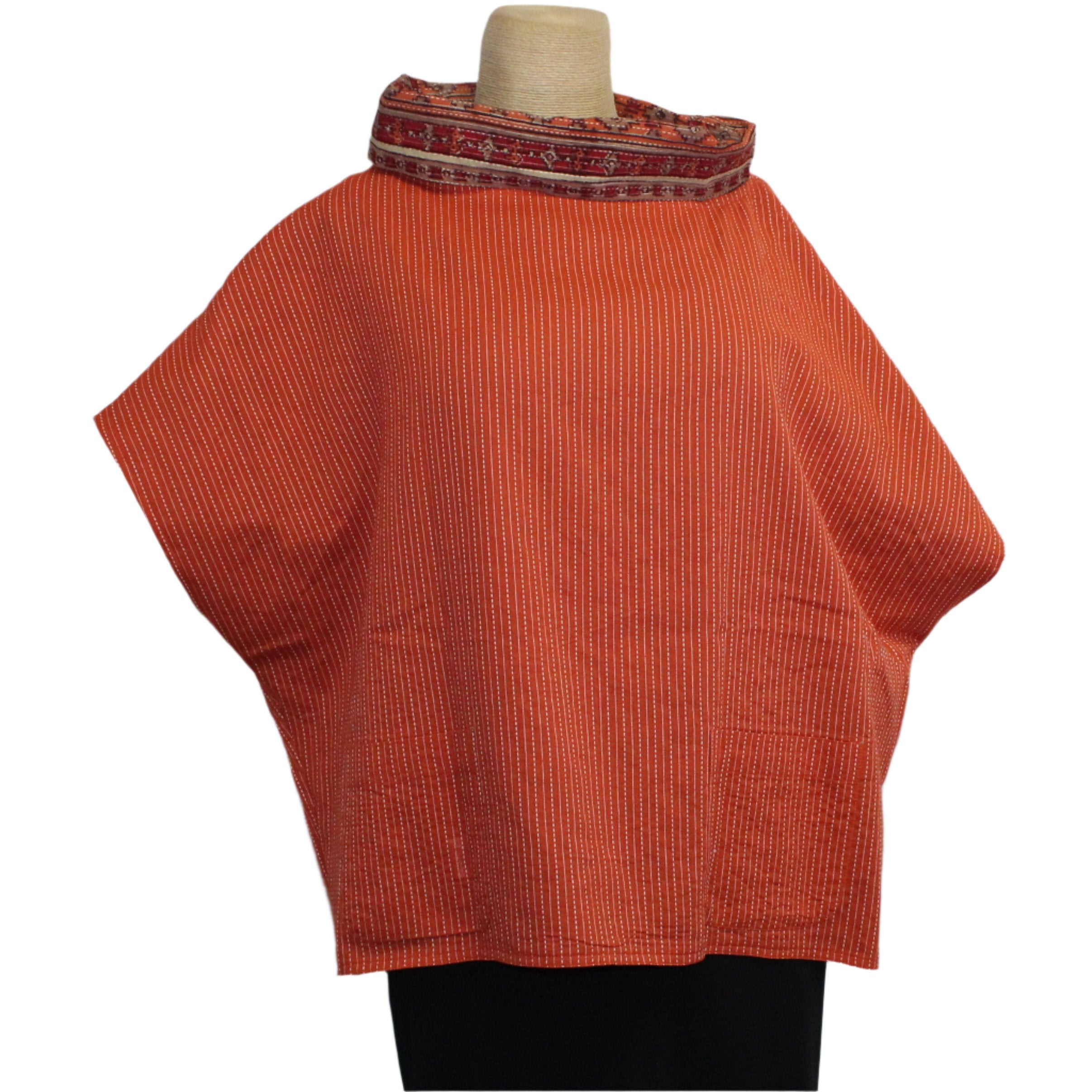 Yaza Topper, Reversible, Wood Block, Red, Oatmeal & Orange M/L & L/XL