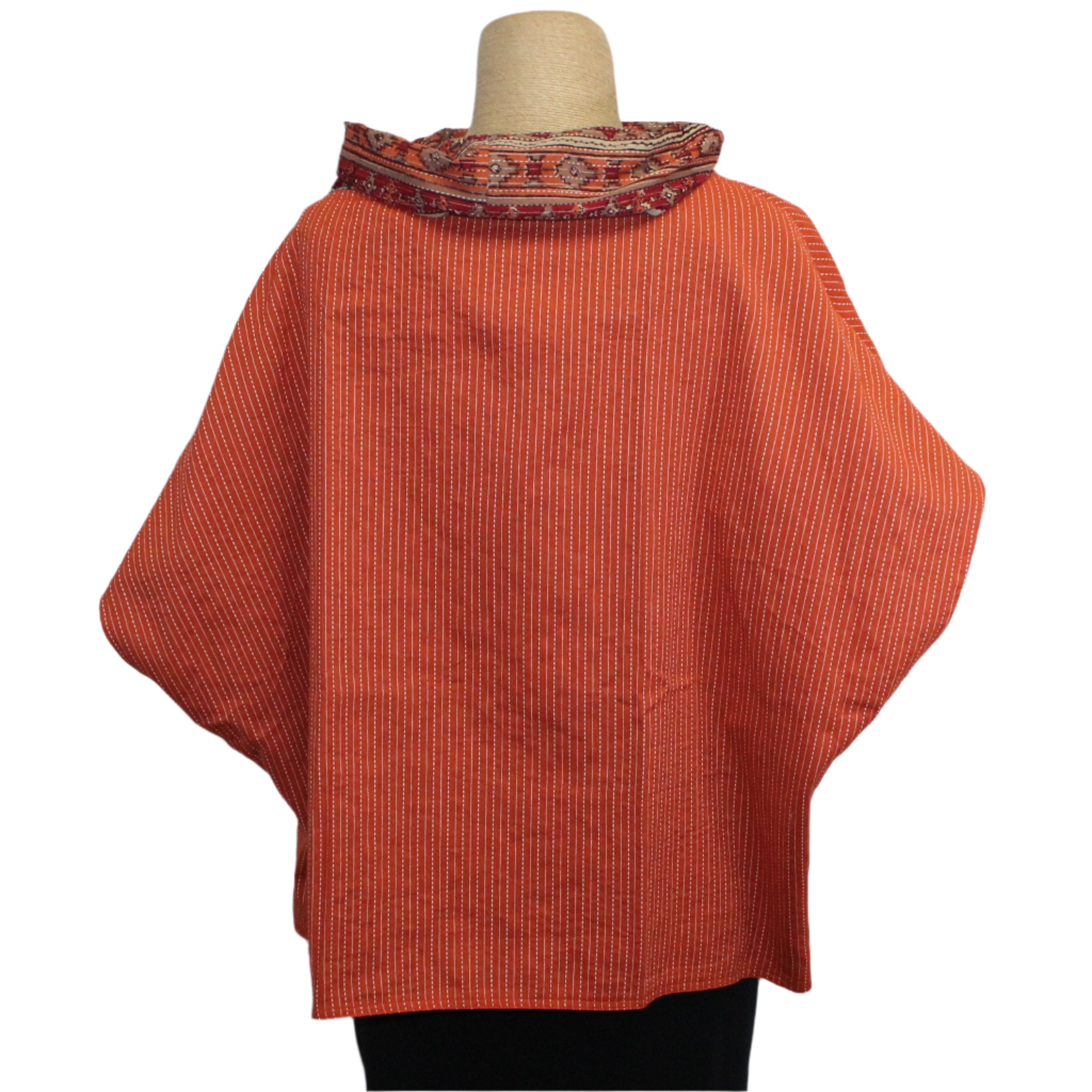 Yaza Topper, Reversible, Wood Block, Red, Oatmeal & Orange M/L & L/XL