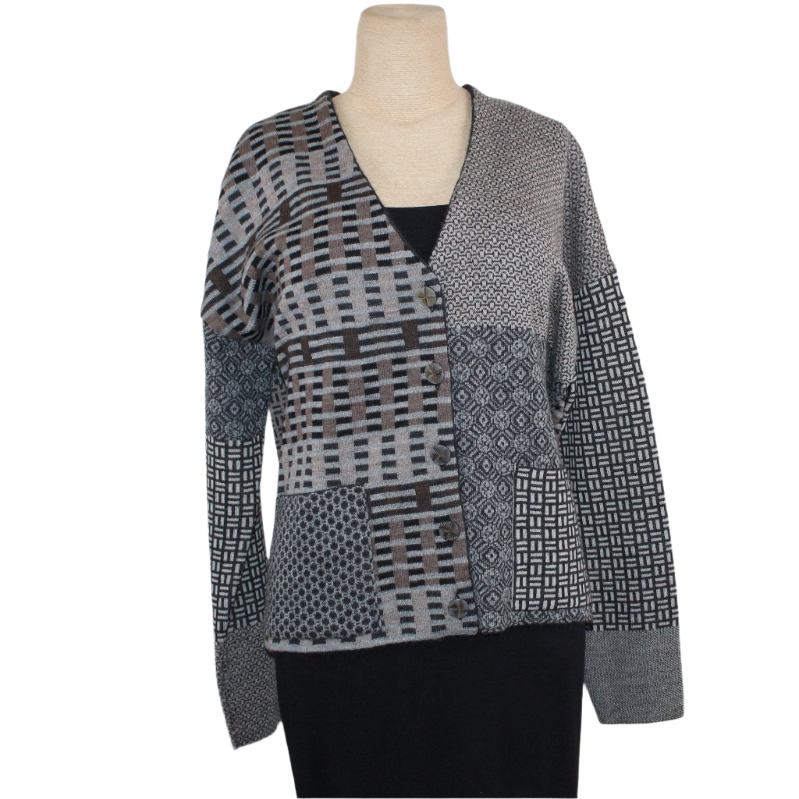 Beyond Threads Cardigan, Pique, Natural/Grey/Brown S