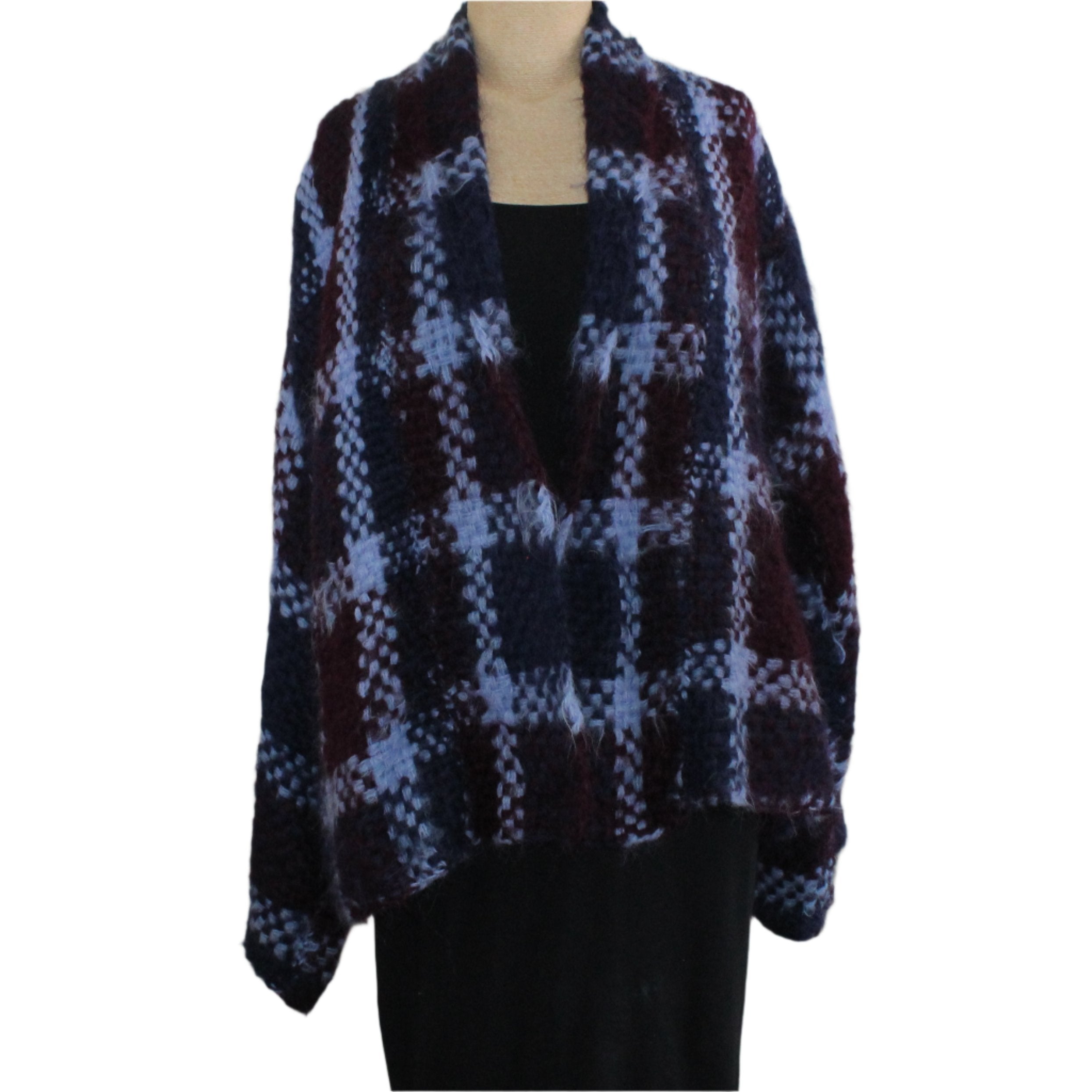 Amano Sweater, Alpaca, Tartan, Navy/Sky/Merlot, XS/S