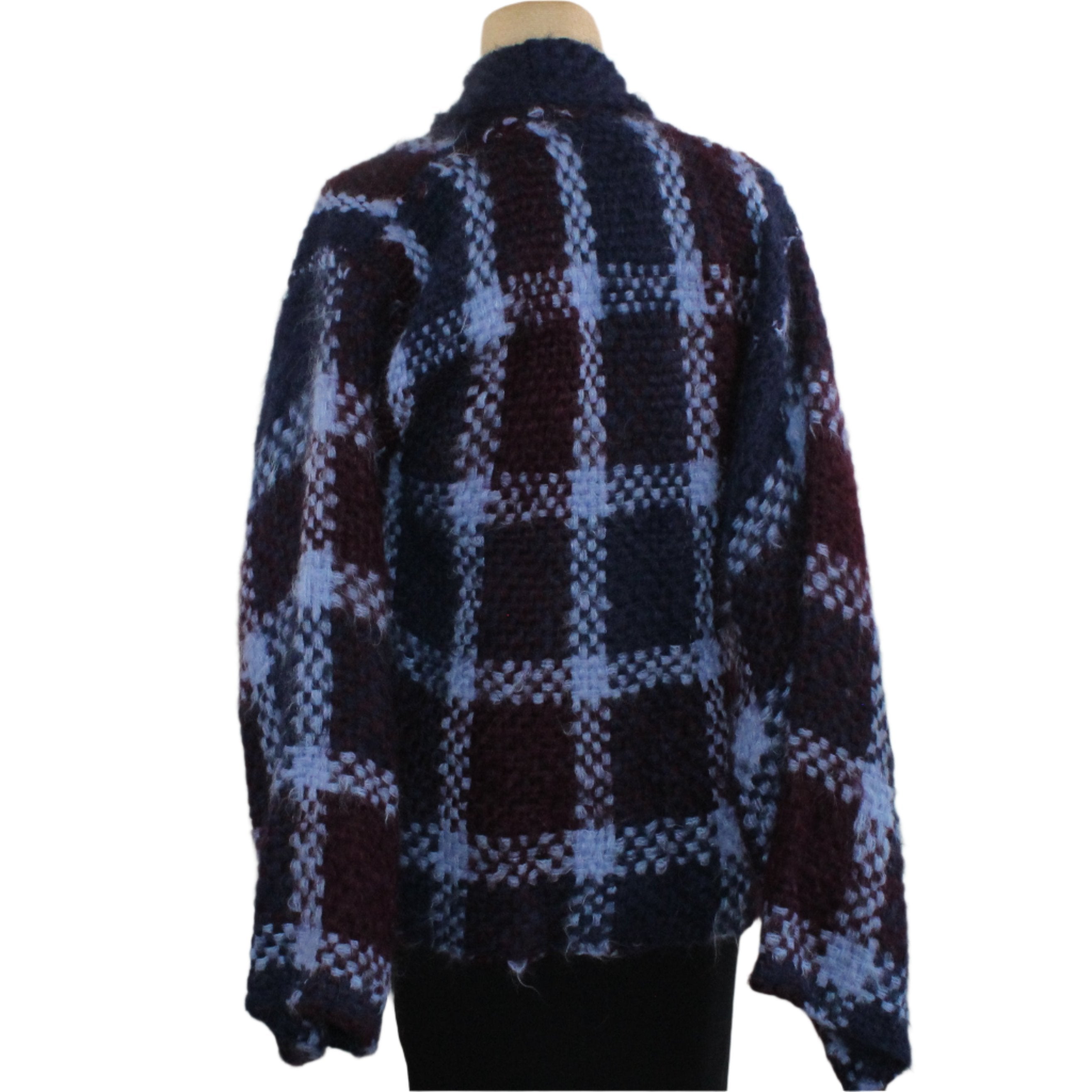 Amano Sweater, Alpaca, Tartan, Navy/Sky/Merlot, XS/S