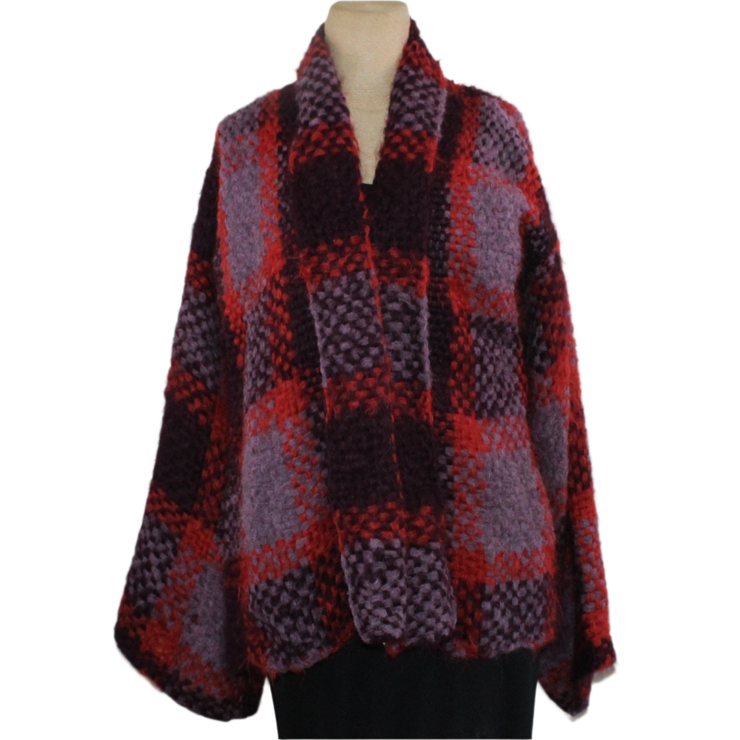 Amano Sweater, Alpaca, Tartan, Merlot/Brick/Magenta, S/M