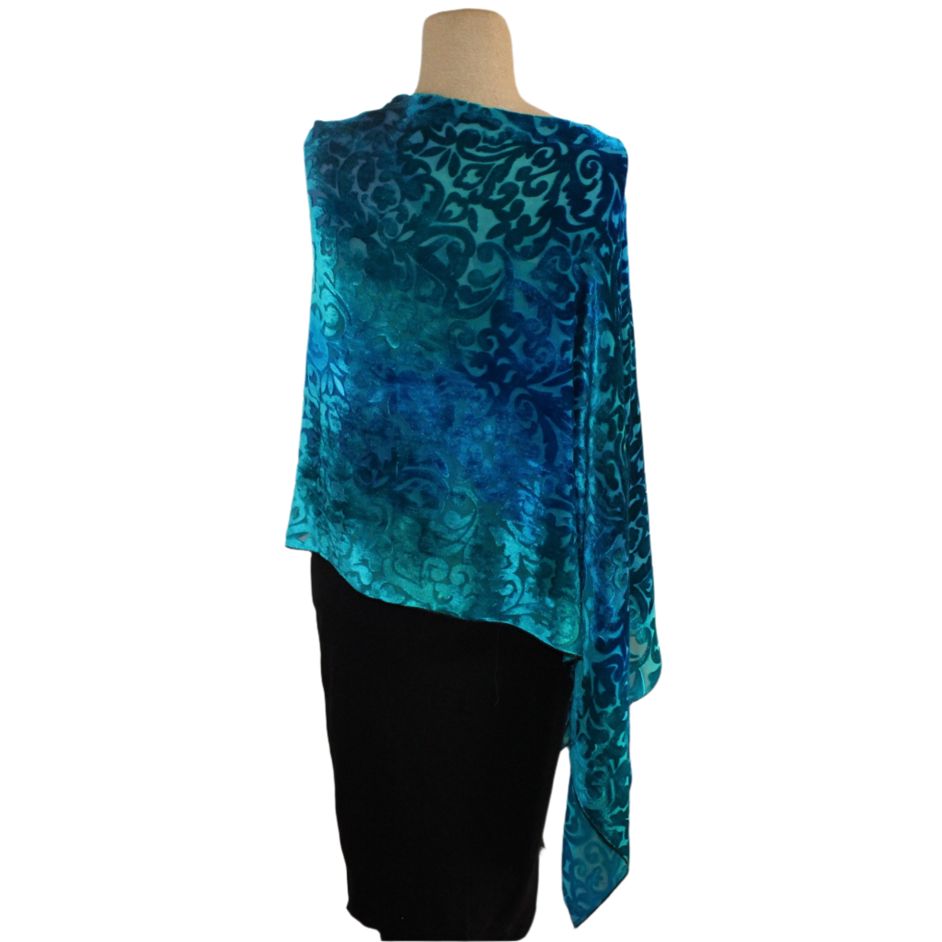 Kay Chapman Poncho, Cut Velvet, Baroque, Turquoise, OS