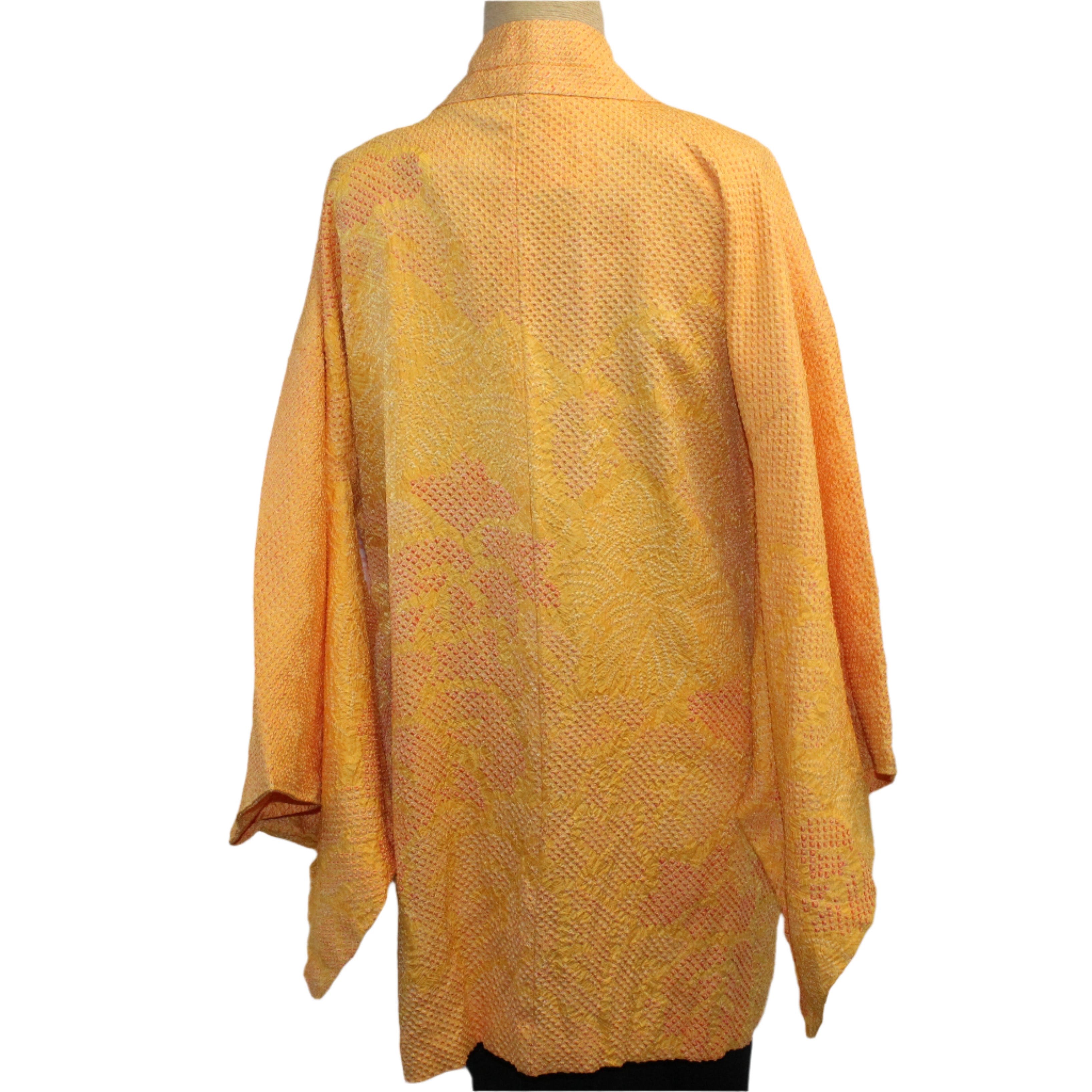 Vintage Silk Kimono, Shibori, Marigold, Fits S-L