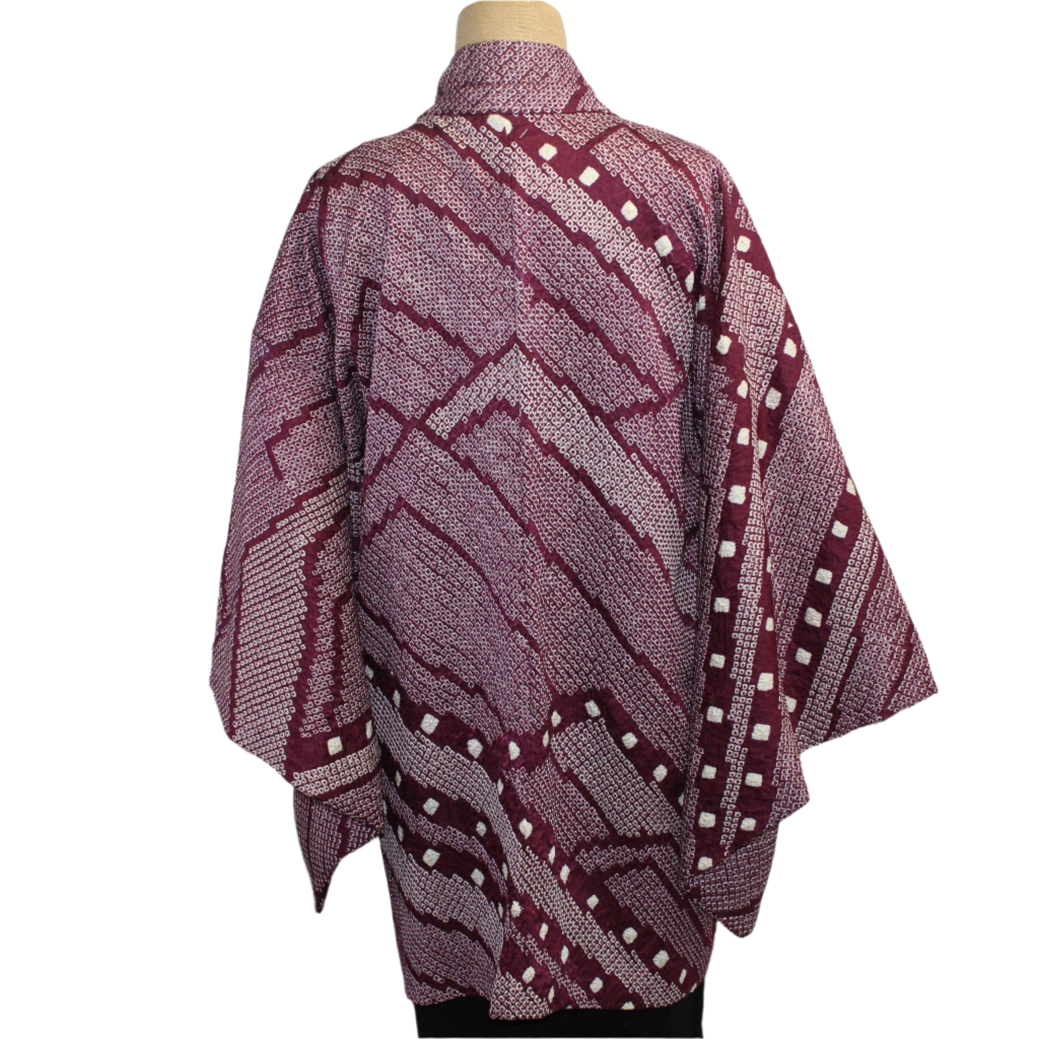 Vintage Silk Kimono, Shibori, Purple/Grey