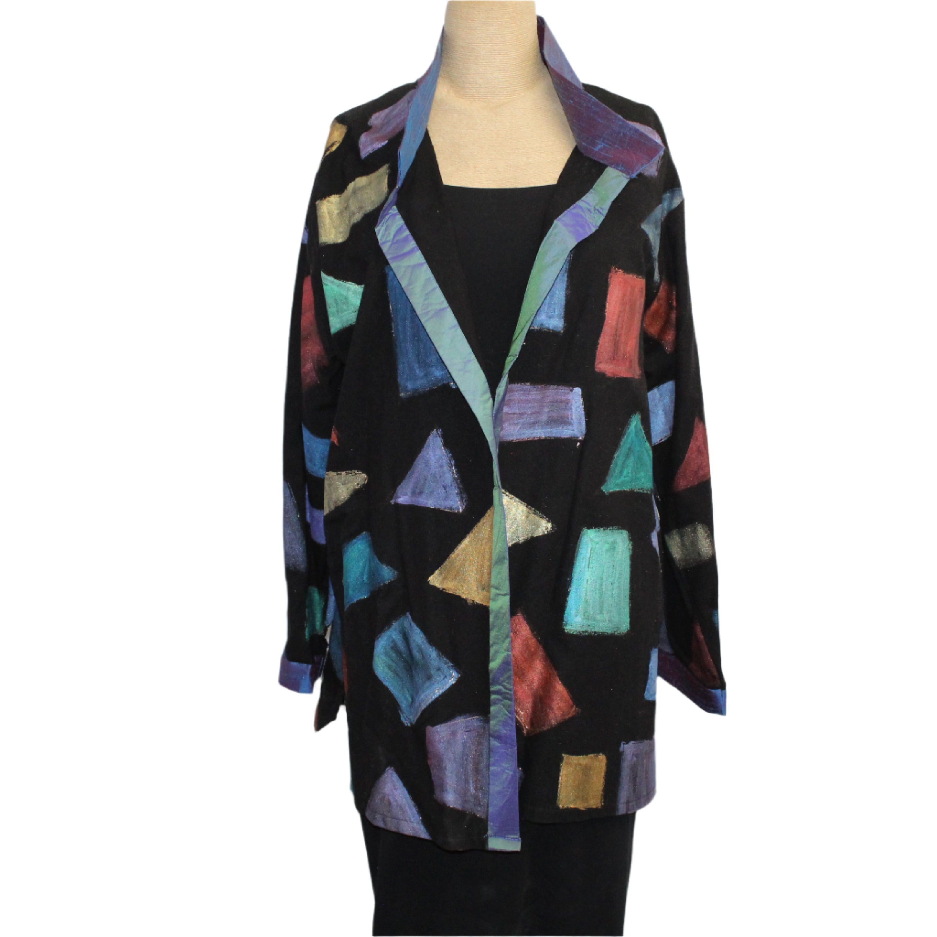 Jennifer Cauffman Jacket, Triangles & Squares, Hand-Painted, Multi-Color, S/M
