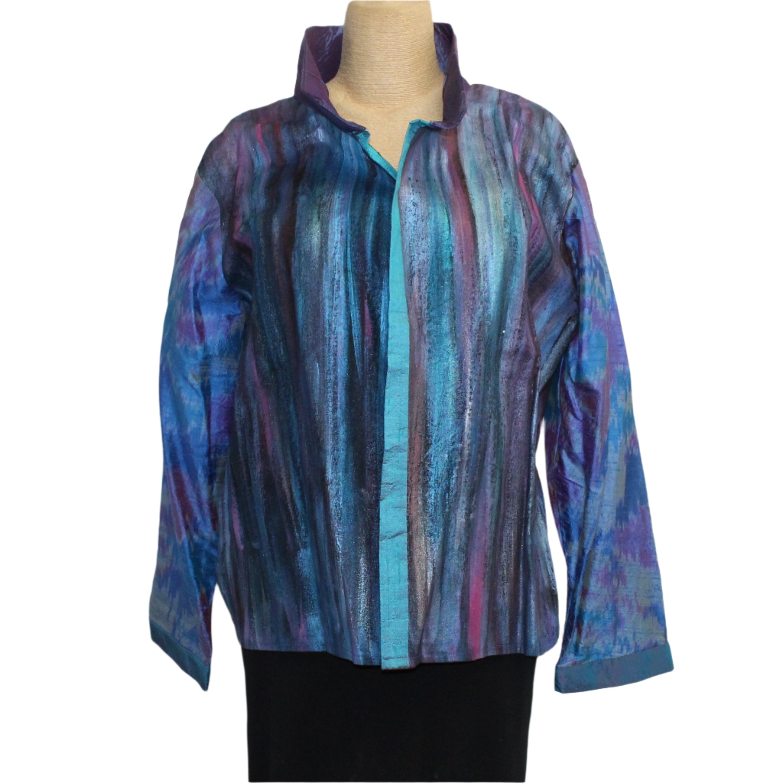 Jennifer Cauffman Jacket, Rain, Hand-Painted, Teal, Purple & Red, S