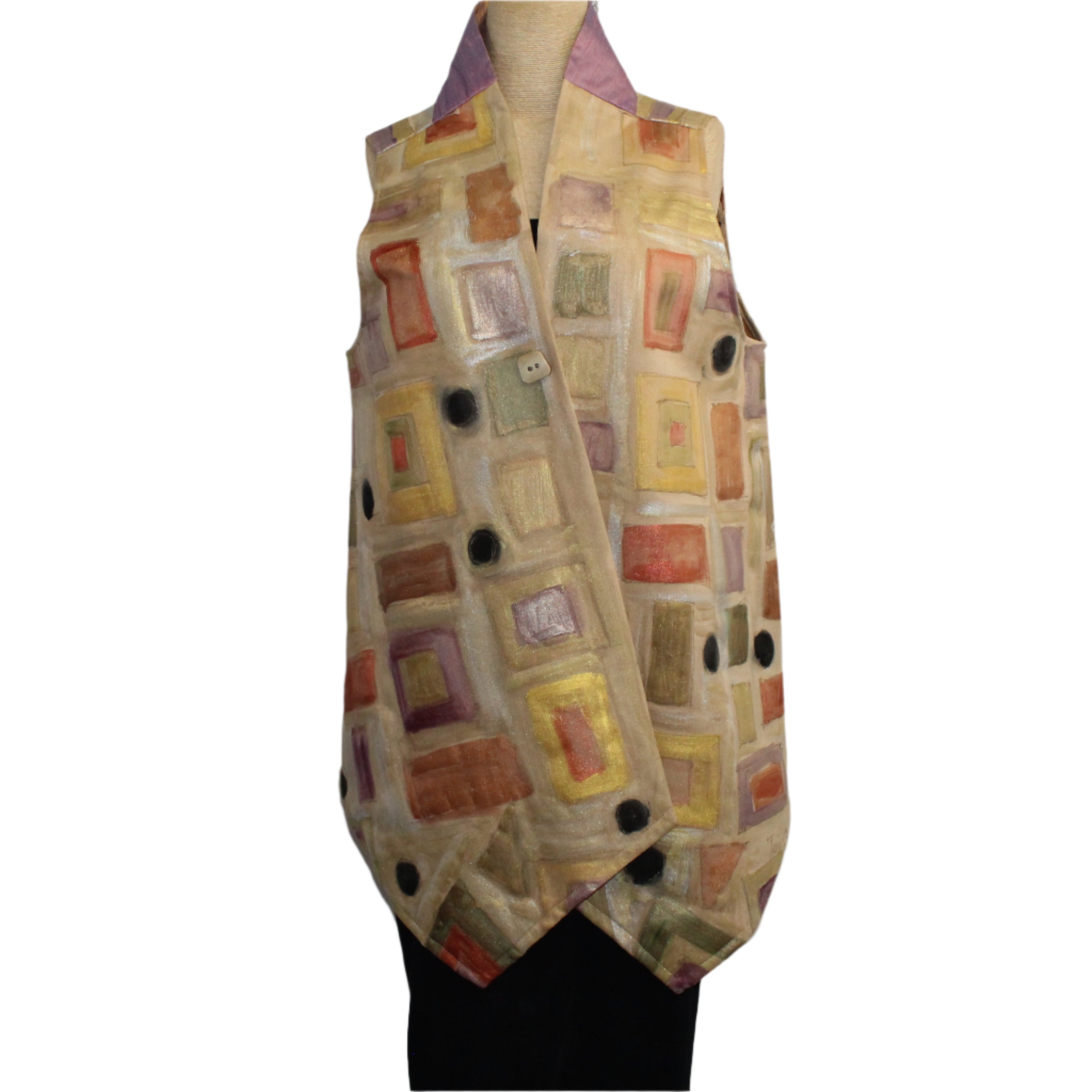 Jennifer Cauffman Vest, Squares, Hand-Painted, Butterscotch/Multi-Color, M/L