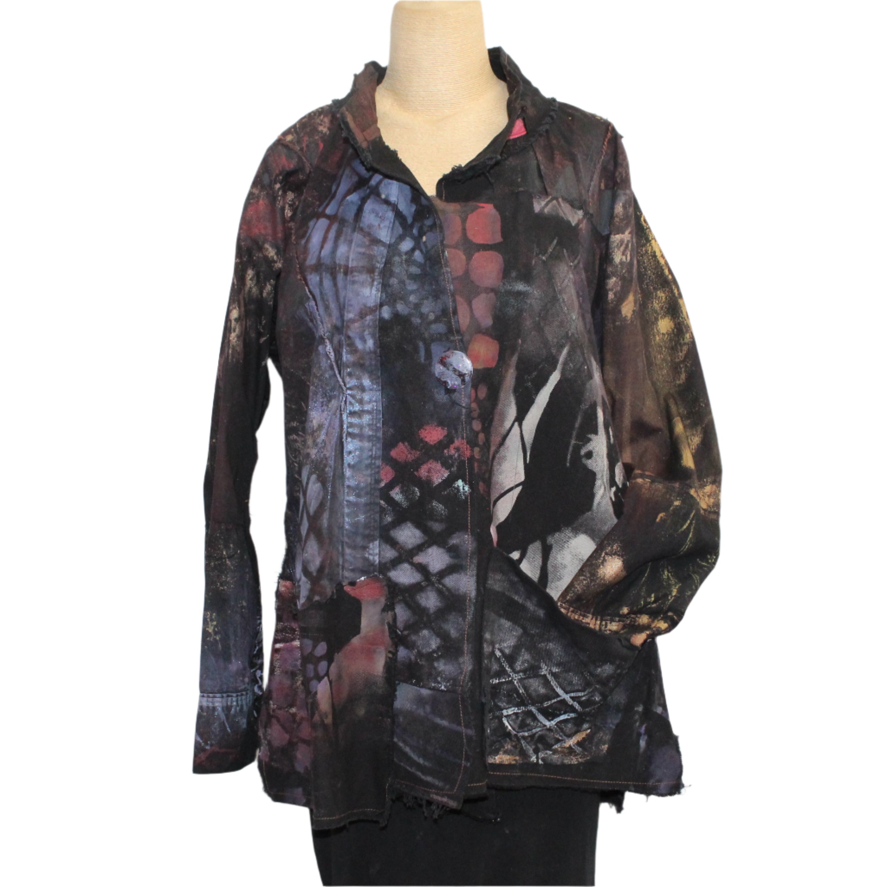 Tatiana Palnitska Jacket, Detailed, Mixed Fabric, Copper/Teal/Burgundy,