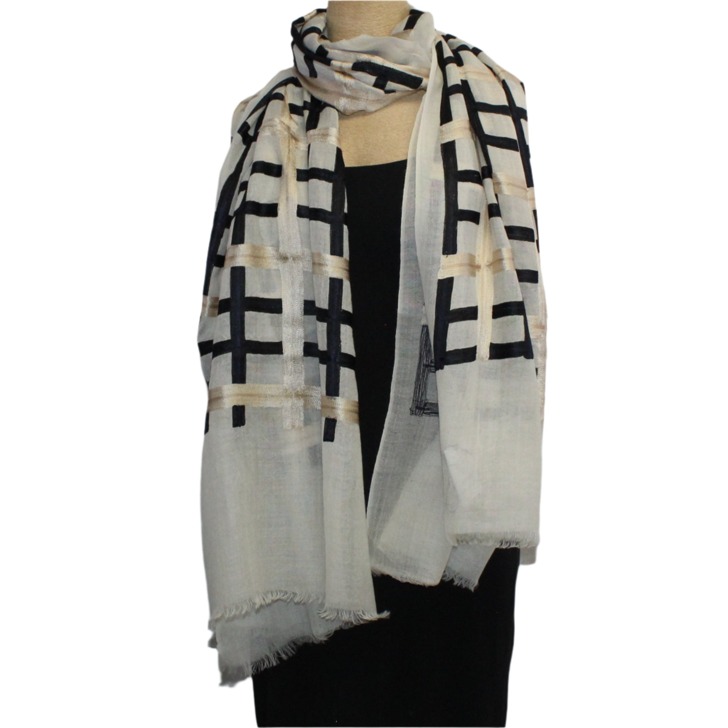 Denovembre Scarf/Shawl, Allegorie, Beige/Black