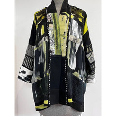 Catherine Bacon Kimono, Mosaic, Venice, Black/White/Lime, Fits M-XL