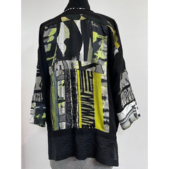 Catherine Bacon Kimono, Mosaic, Venice, Black/White/Lime, Fits M-XL