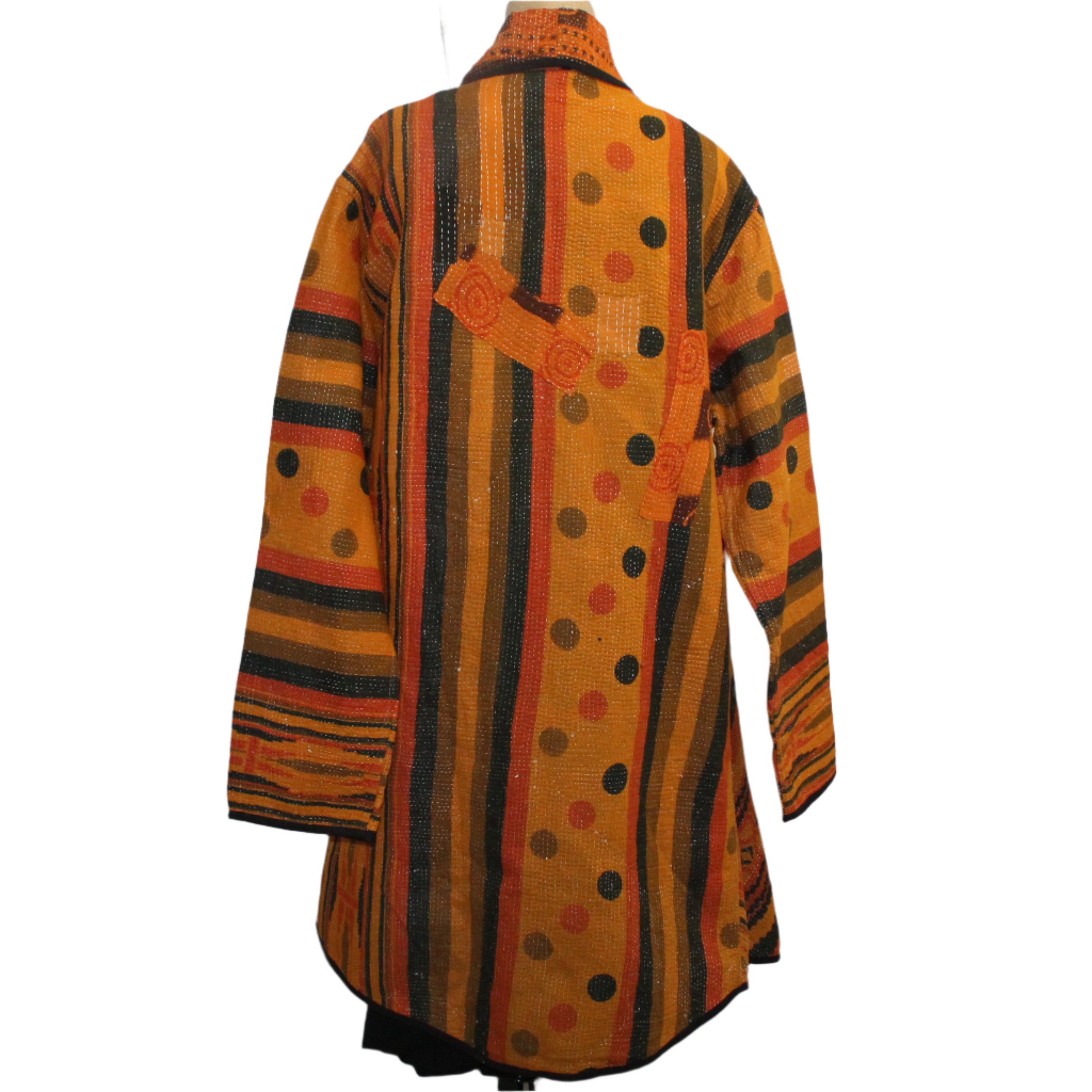 Yaza Coat, Kantha, Shawl Collar, Reversible, Ochre, Fits M-XL