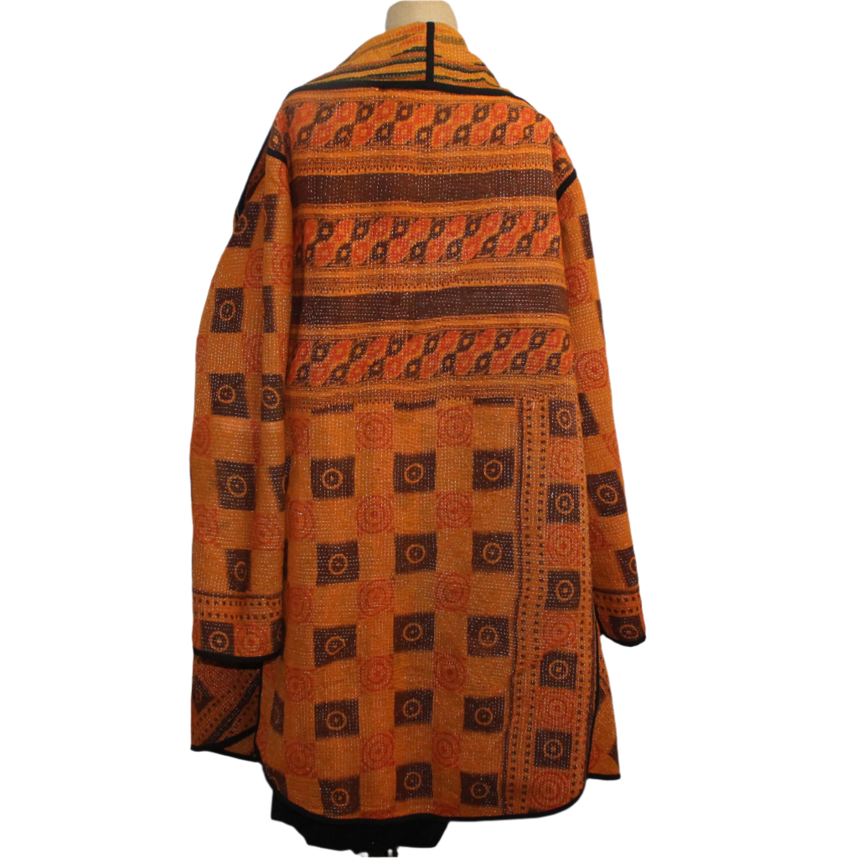 Yaza Coat, Kantha, Shawl Collar, Reversible, Ochre, Fits M-XL
