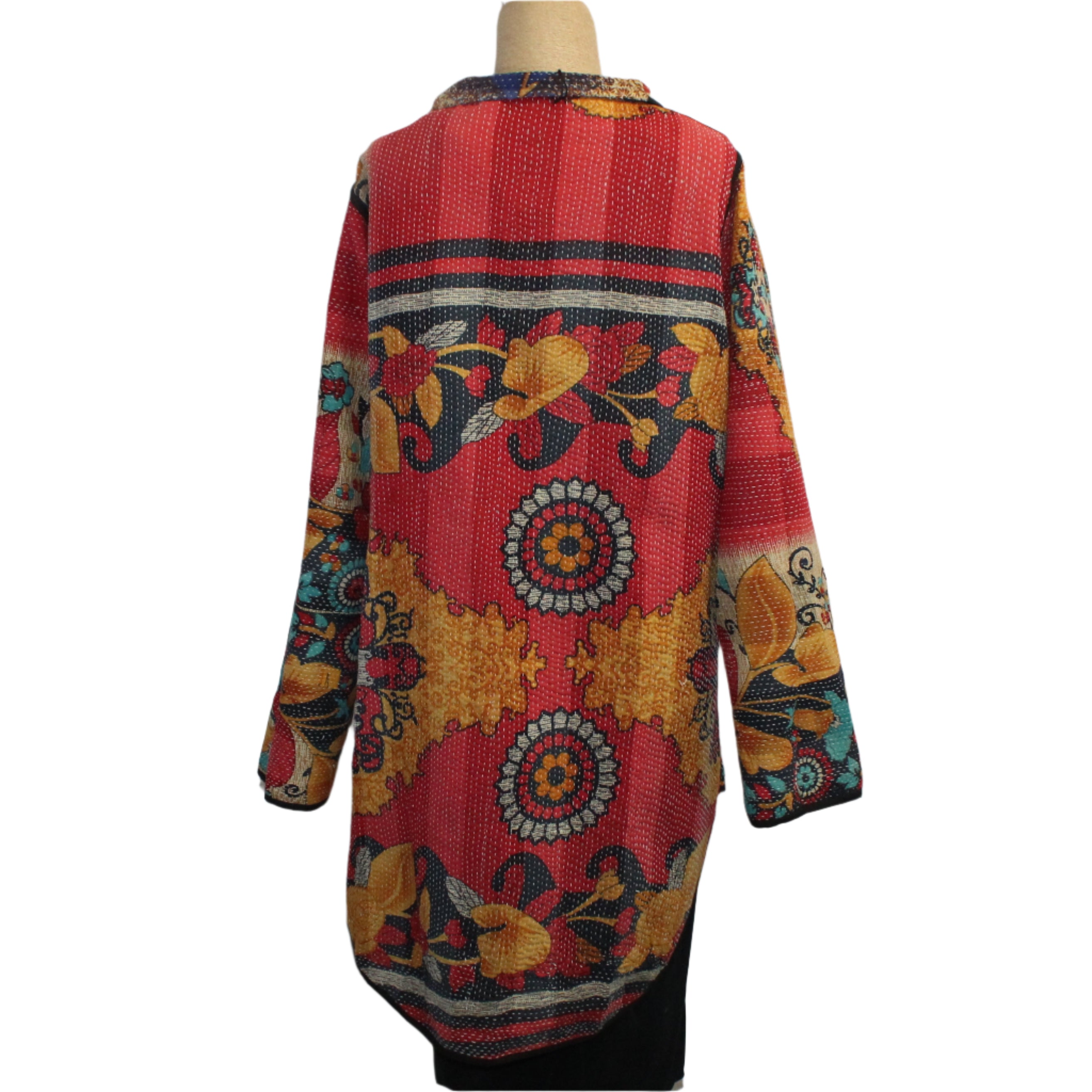 Yaza Coat, Kantha, Uma, Reversible, Red/Blue/Multi-Color, Fits S-L