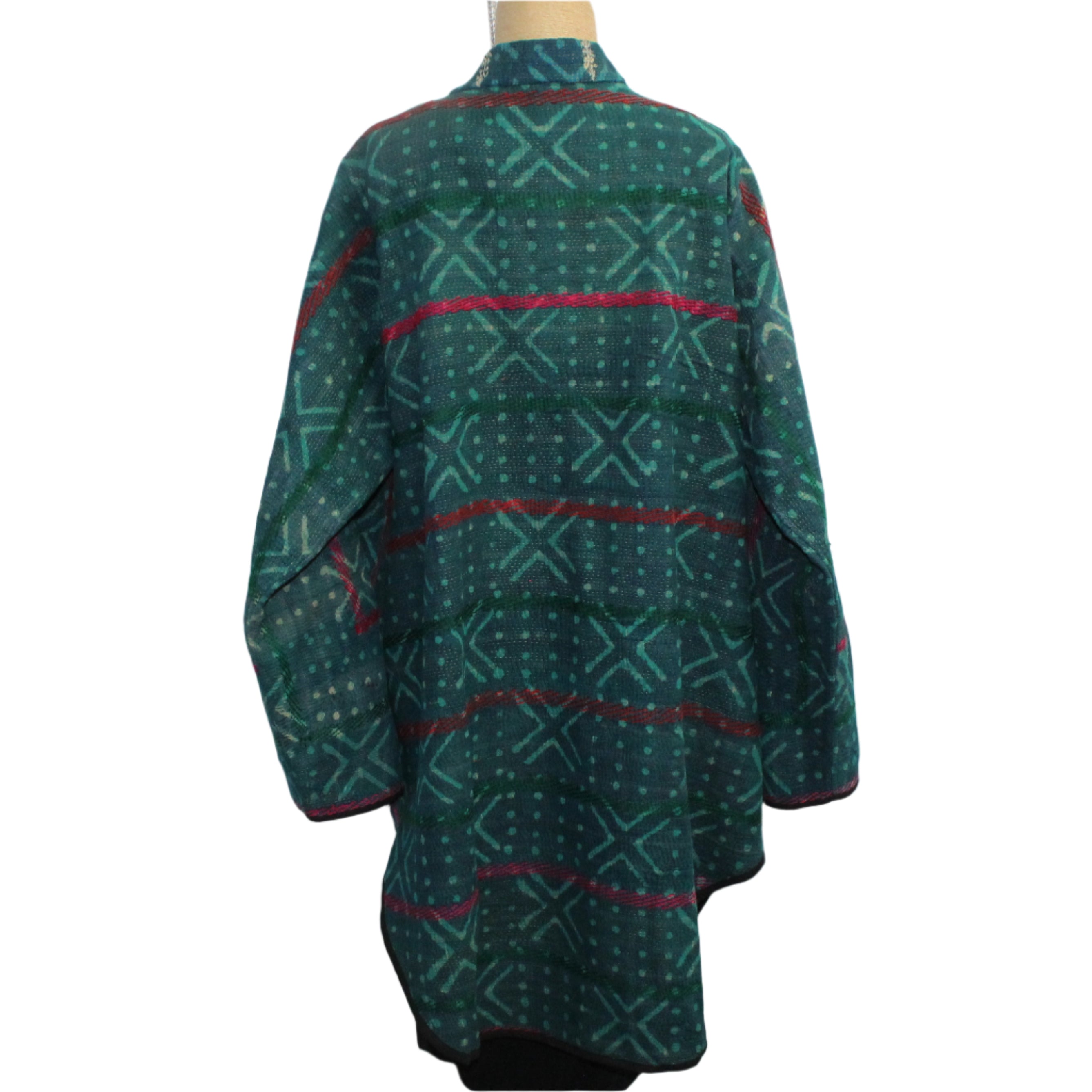 Yaza Coat, Kantha, Uma, Reversible, Green/Multi-Color, Fits M-L
