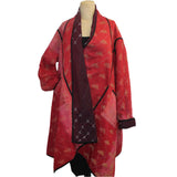 Yaza Coat, Kantha, Shawl Collar, Reversible, Burgundy/Red, OS