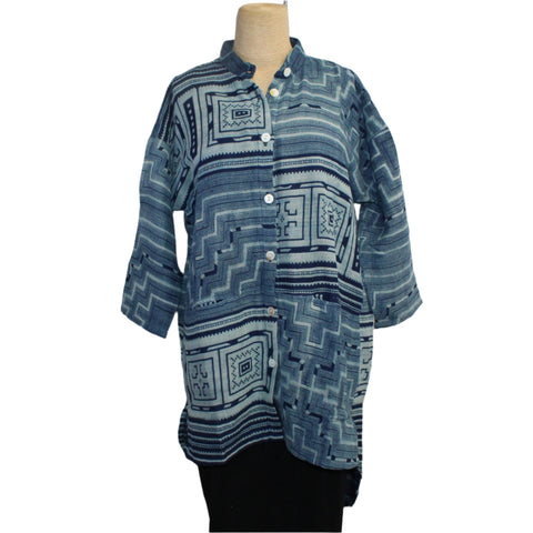 Yaza Shirt, Gauze, Hmong, Blue Indigo XS/S